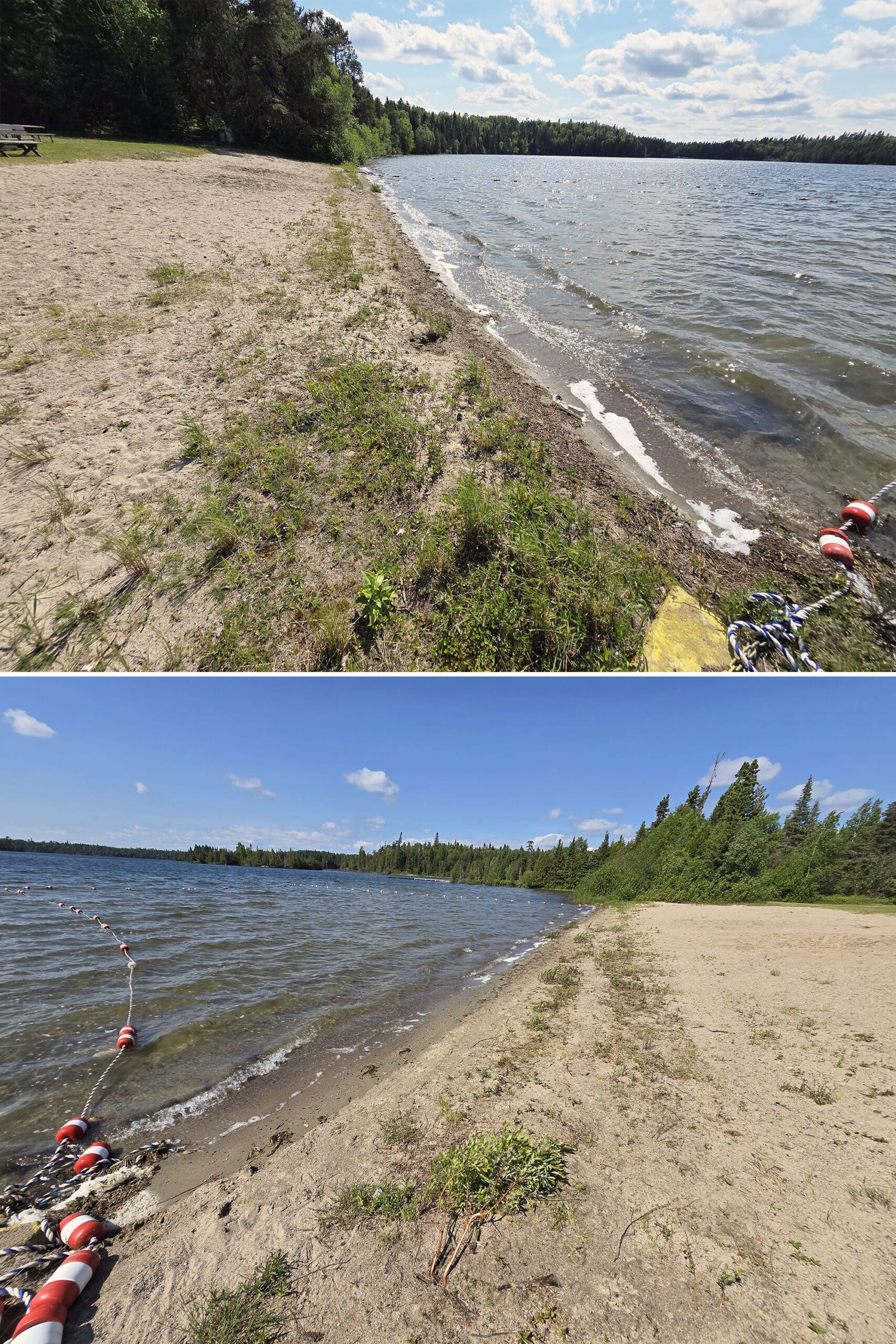 2 part image showing different views of the beach at Ojibway Provincial Park.