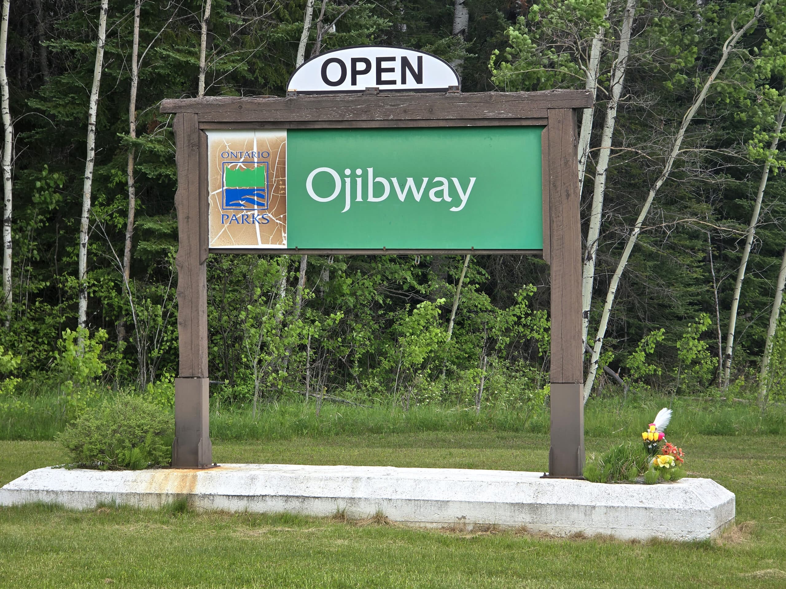 The Ojibway Provincial Park sign.