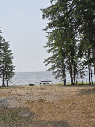 A waterfront campsite at Pakwash Provincial Park.