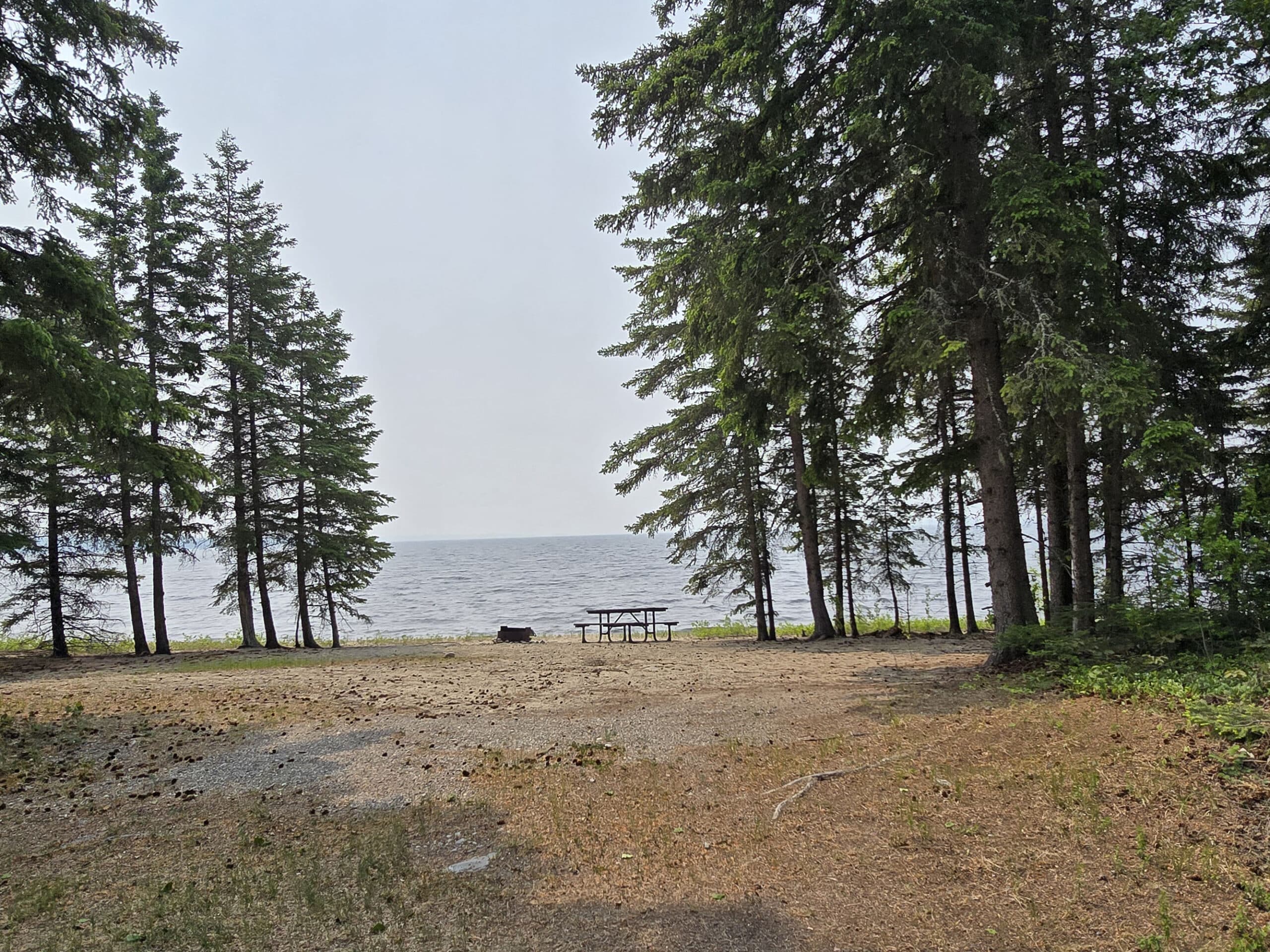 A waterfront campsite at Pakwash Provincial Park.
