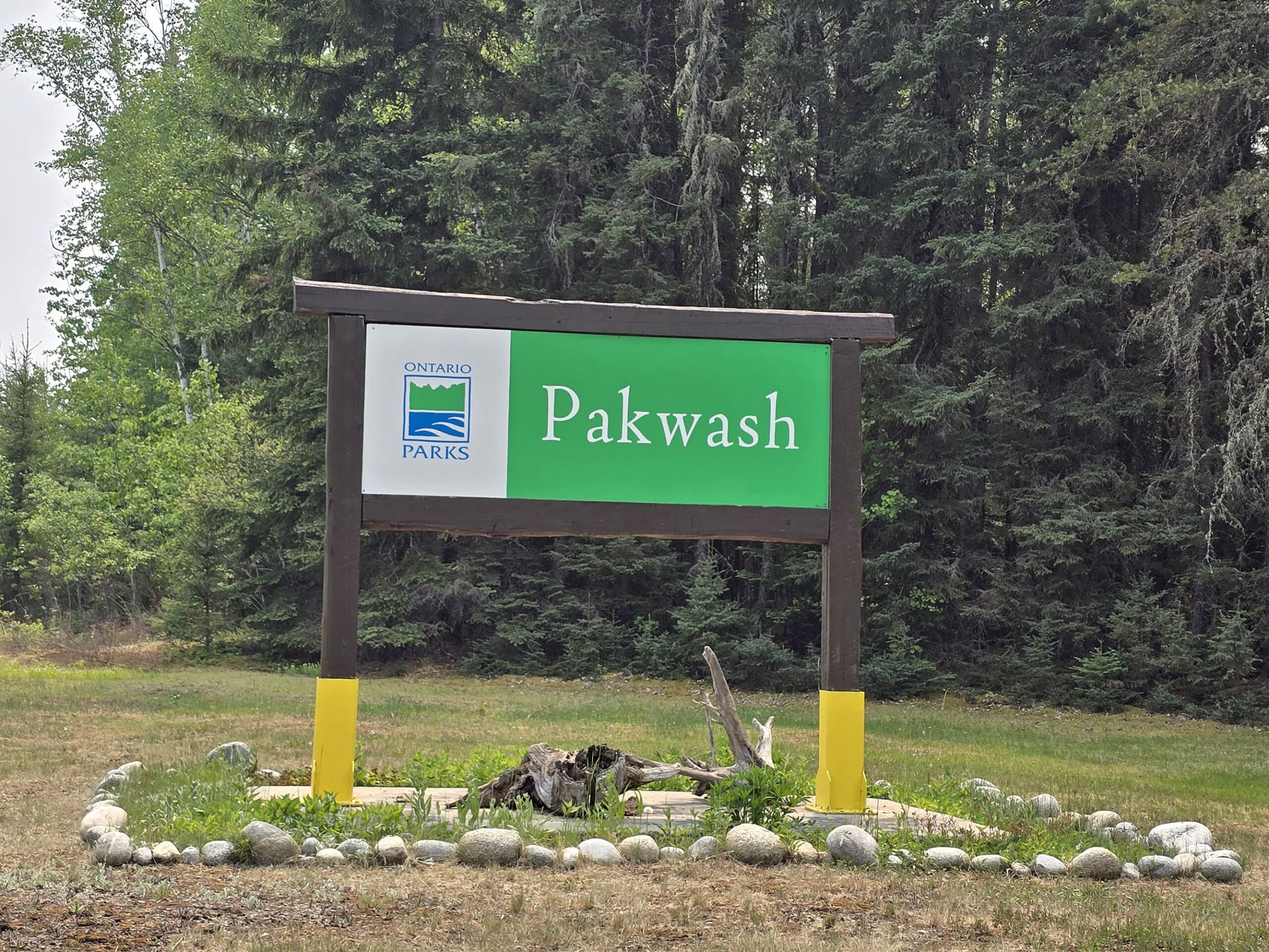 The Pakwash Provincial Park road sign,
