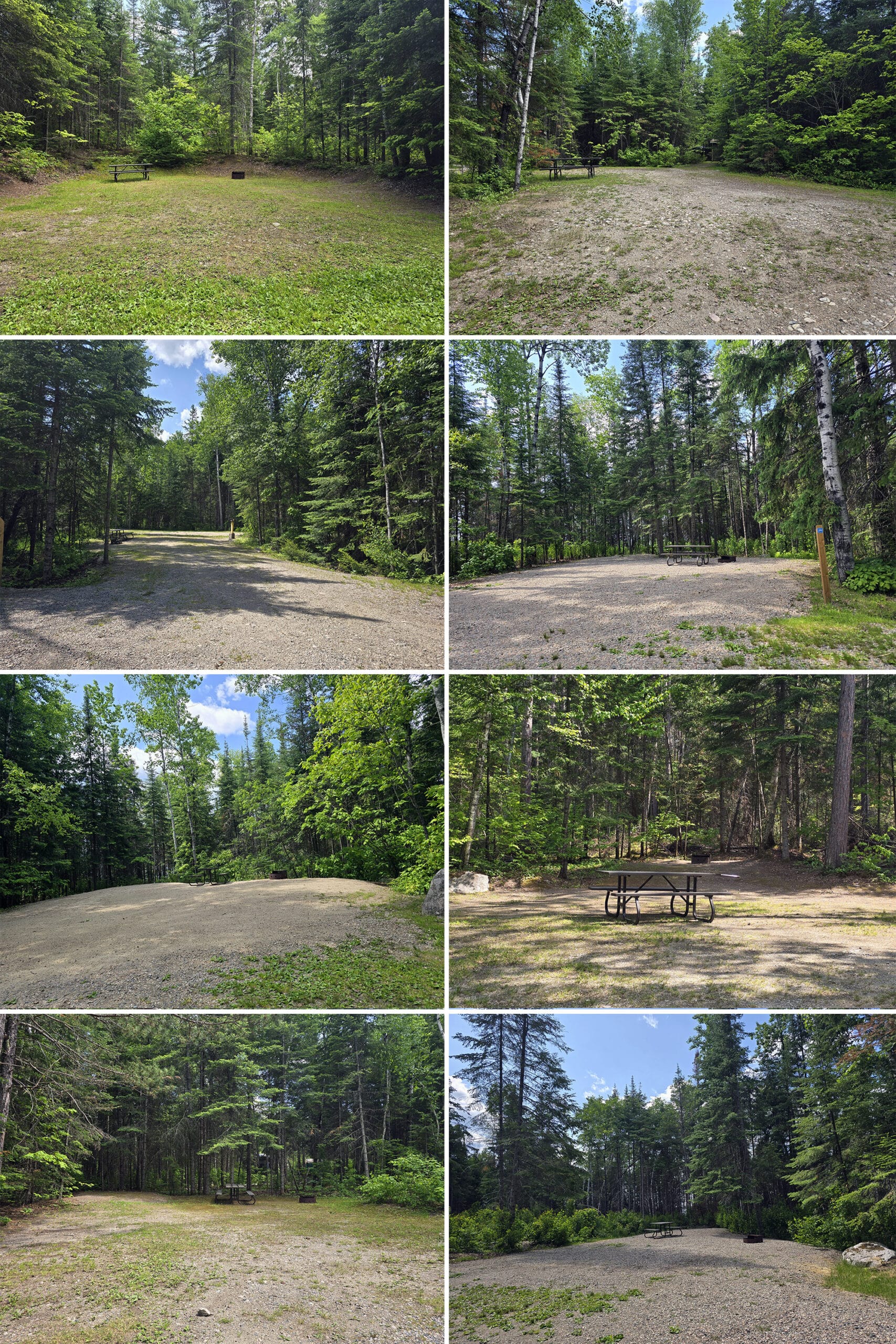 8 part image showing various campsites at Sandbar Lake Provincial Park.