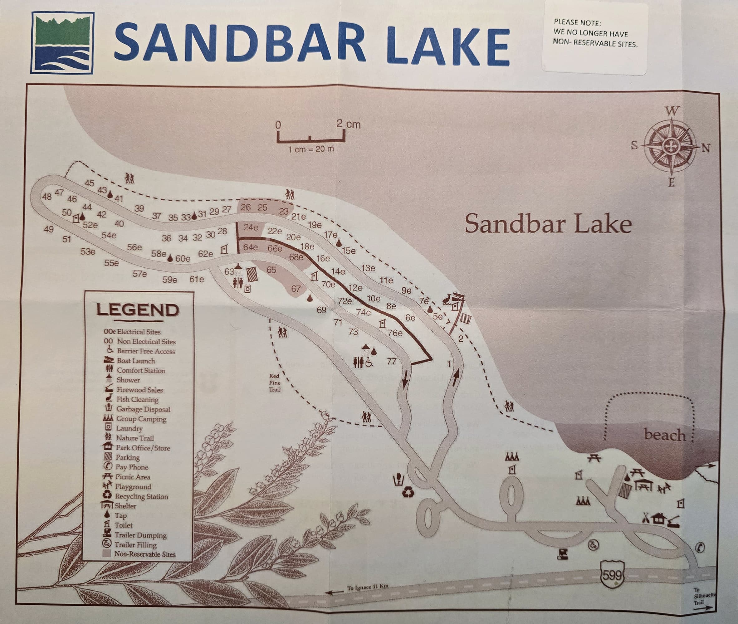 The Sandbar Lake Provincial Park map.