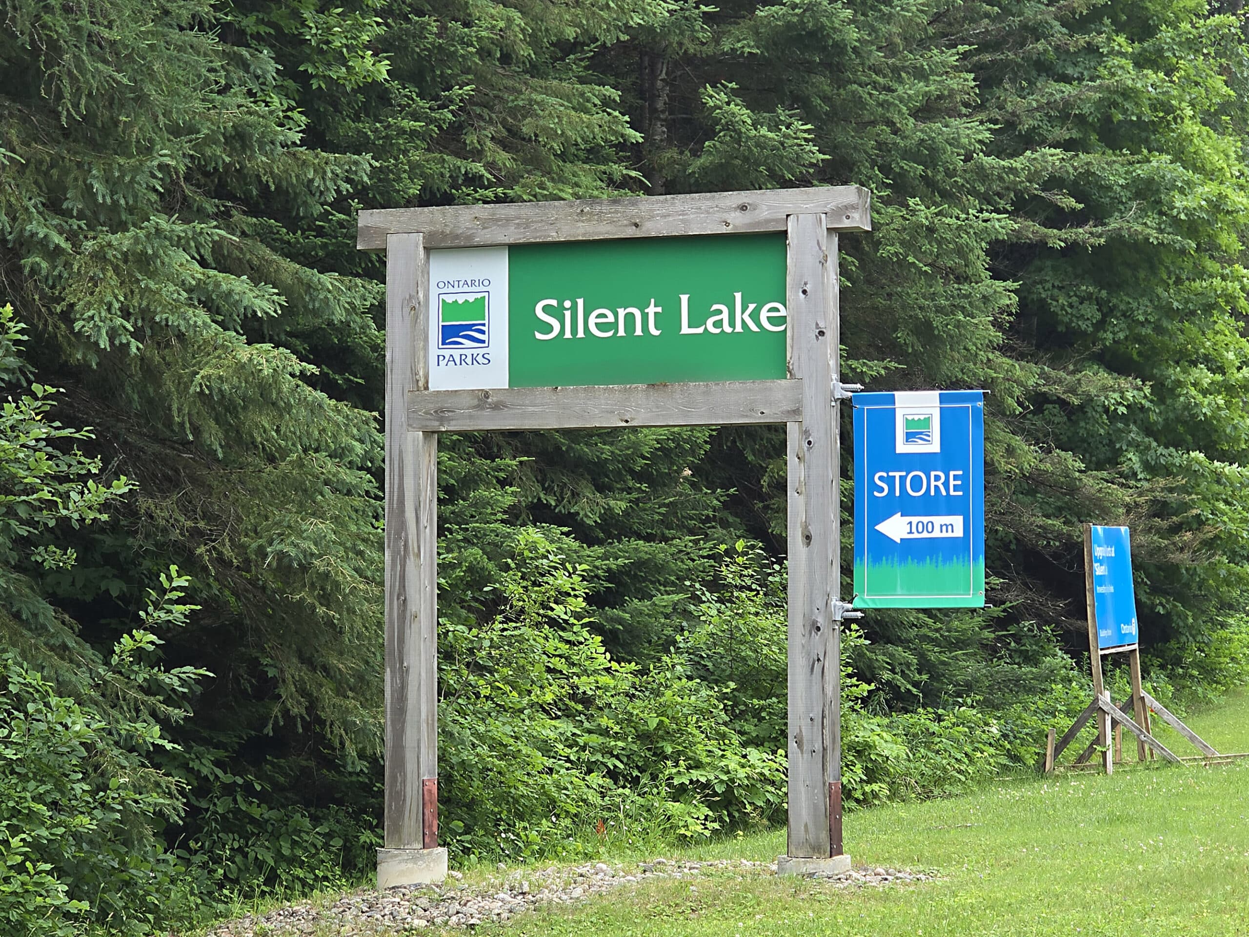 The Silent Lake Provincial Park highway sign.