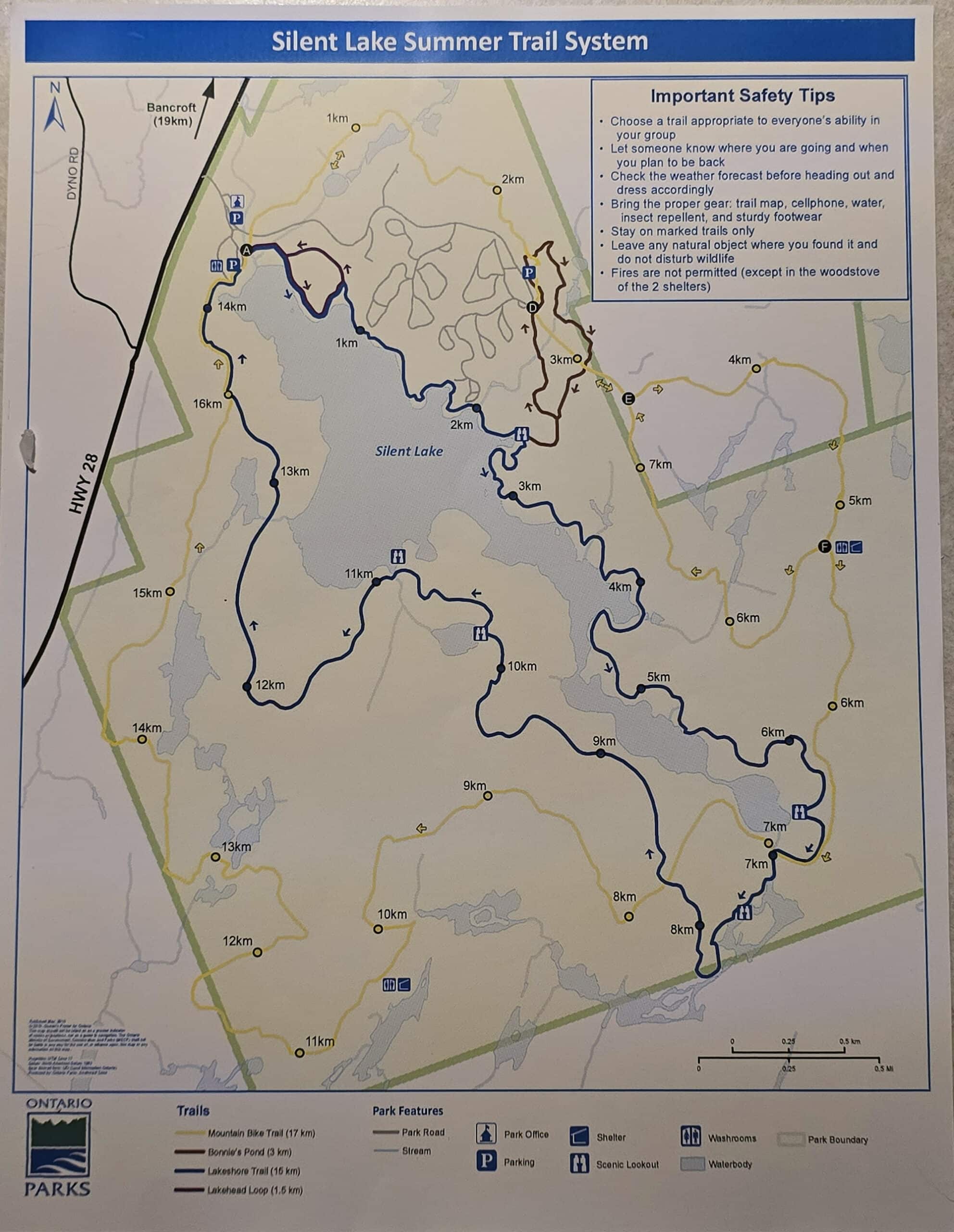 The Silent Lake Provincial Park summer trails map.
