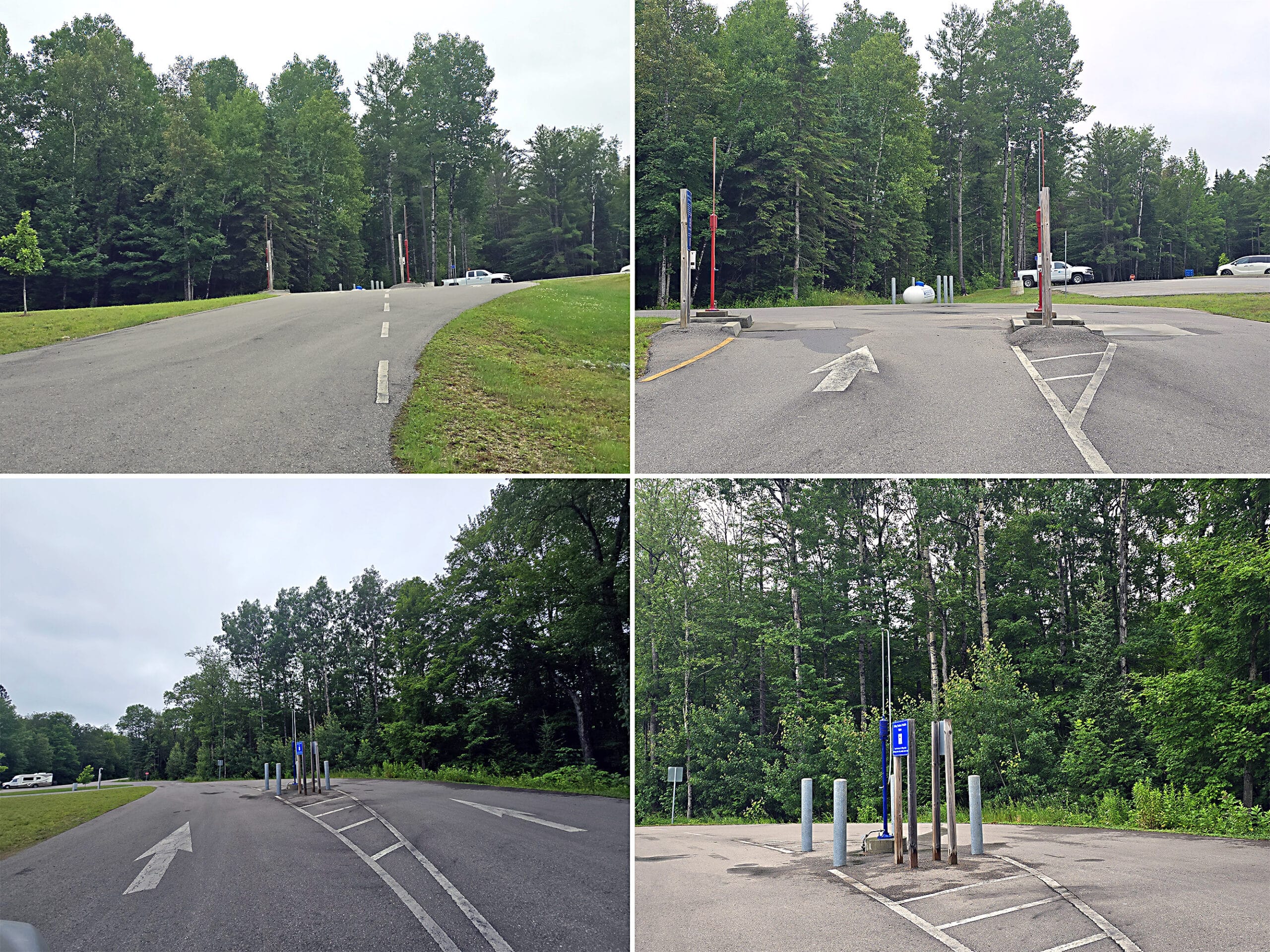 4 part image showing the trailer sanitation station at Silent Lake Provincial Park.