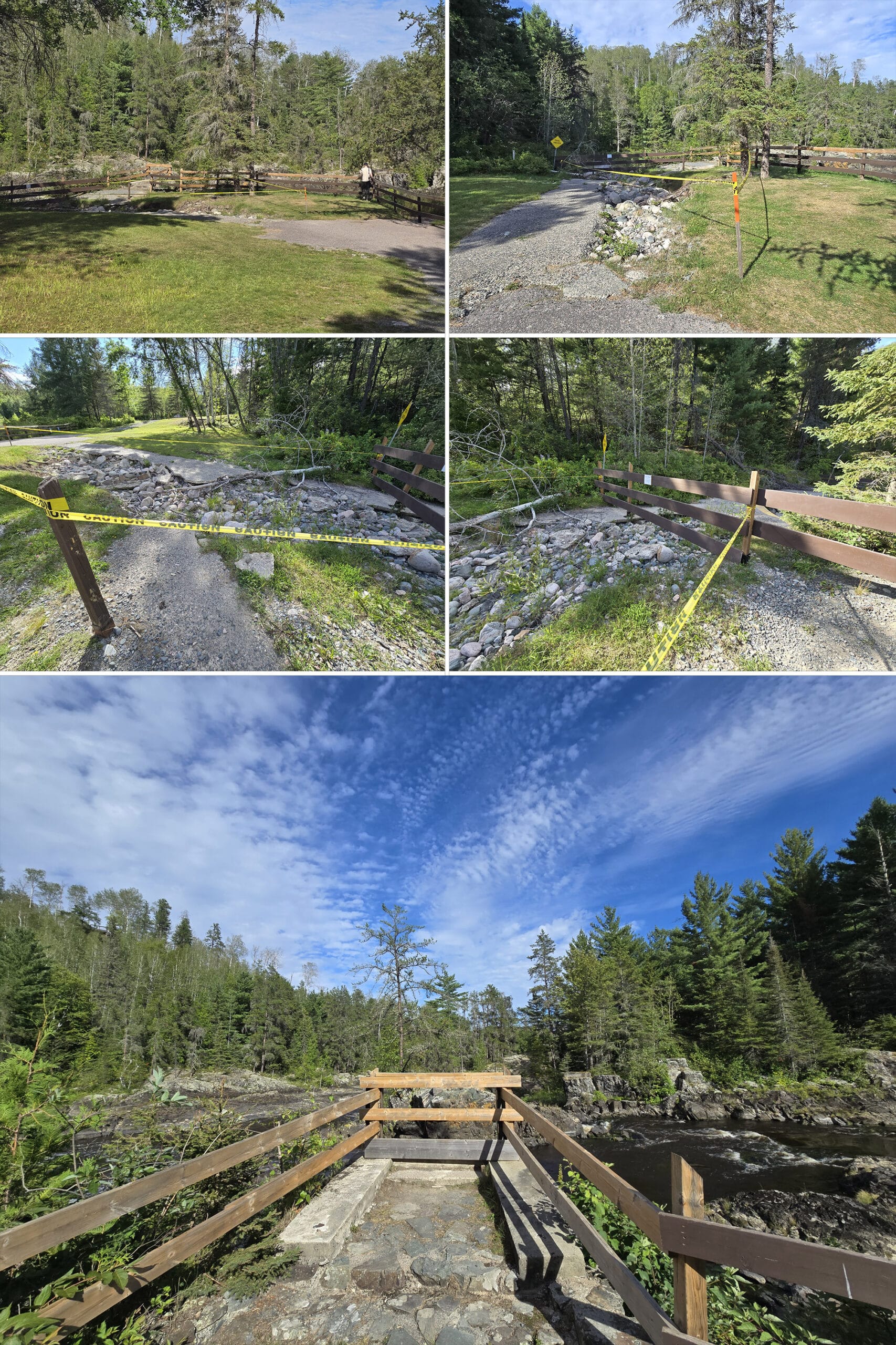4 part image showing various views of the day use area in Kap-Kig-Iwan Provincial Park.