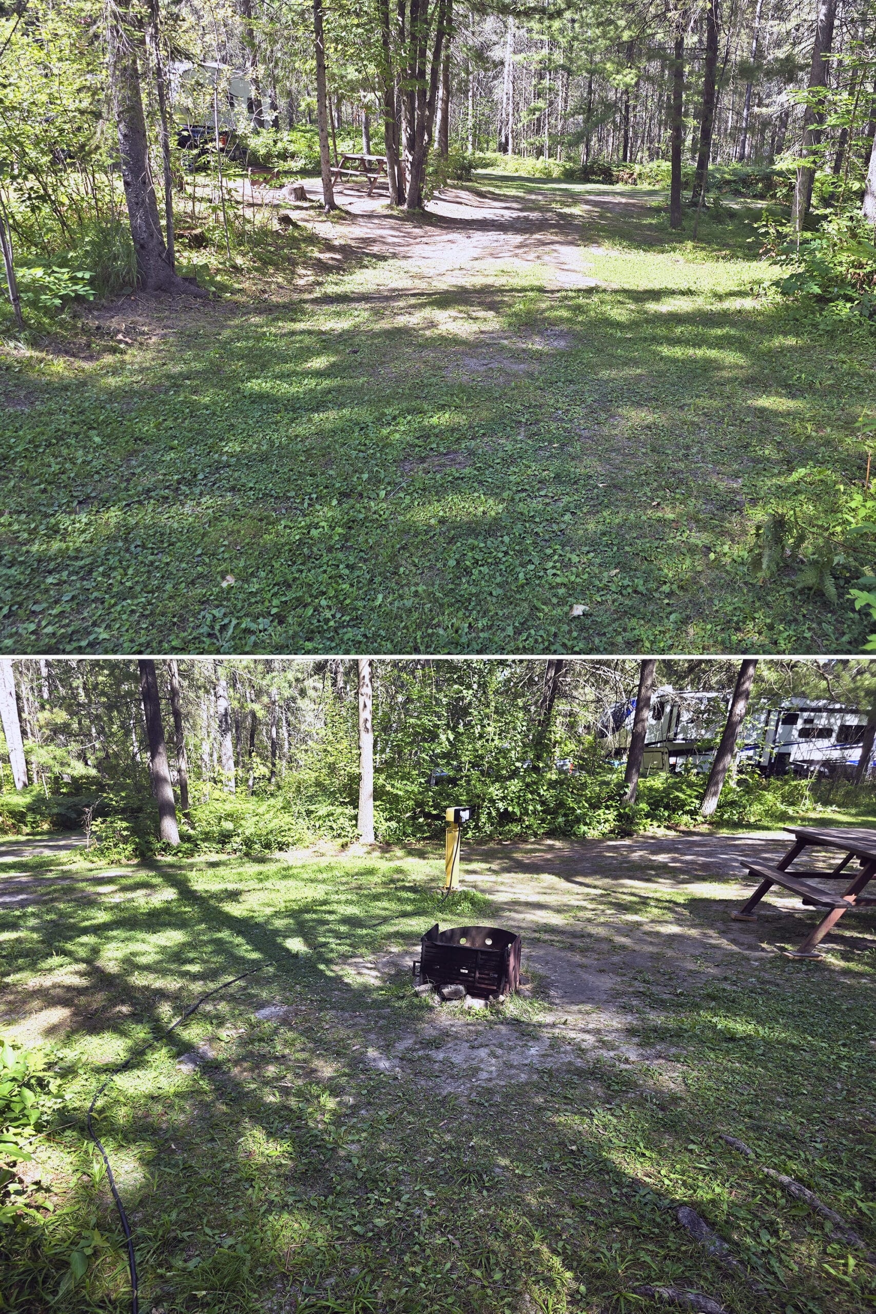 2 part image showing a campsite with a weird layout.