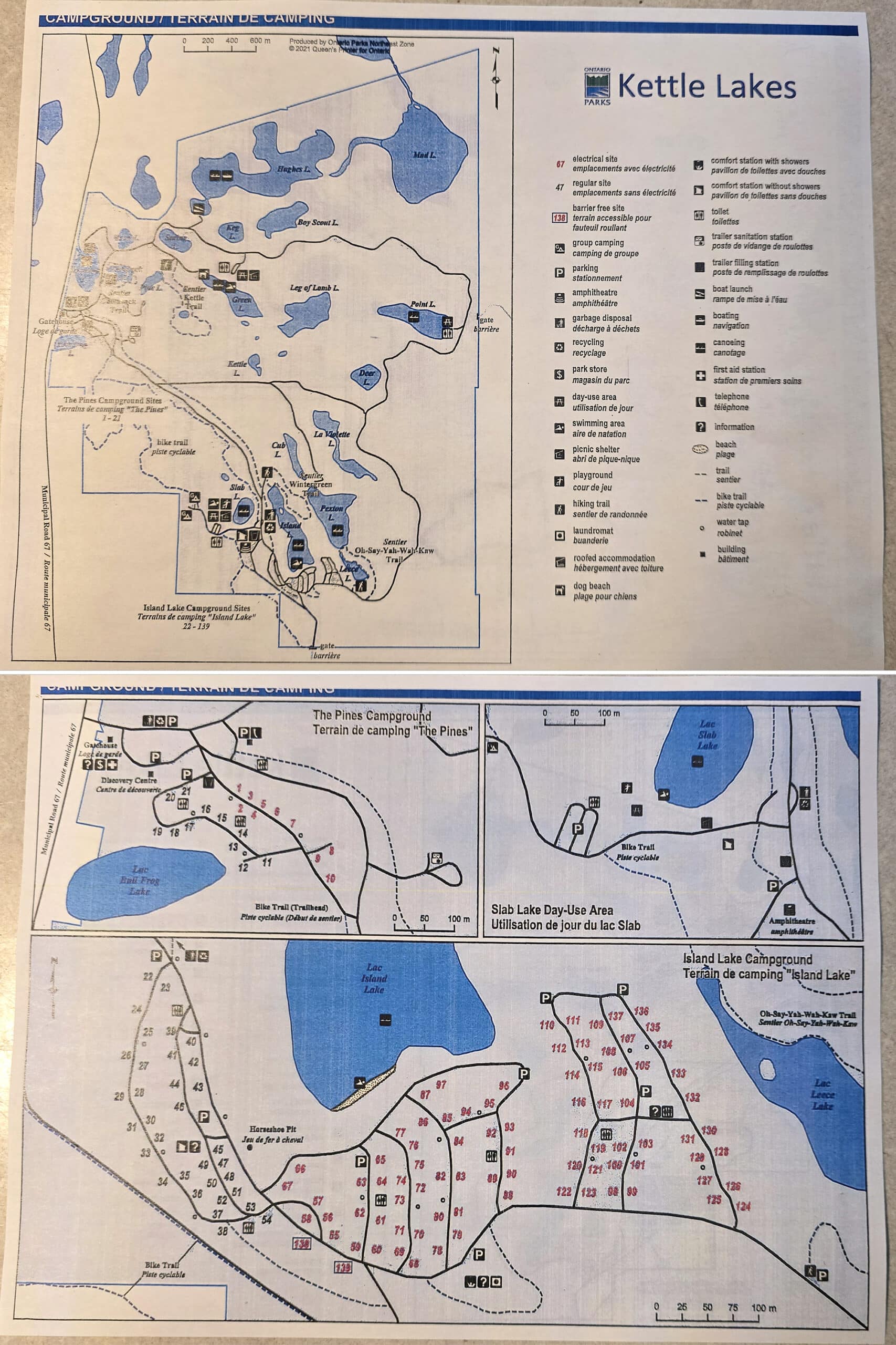 The campground map for kettle lakes provincial park.