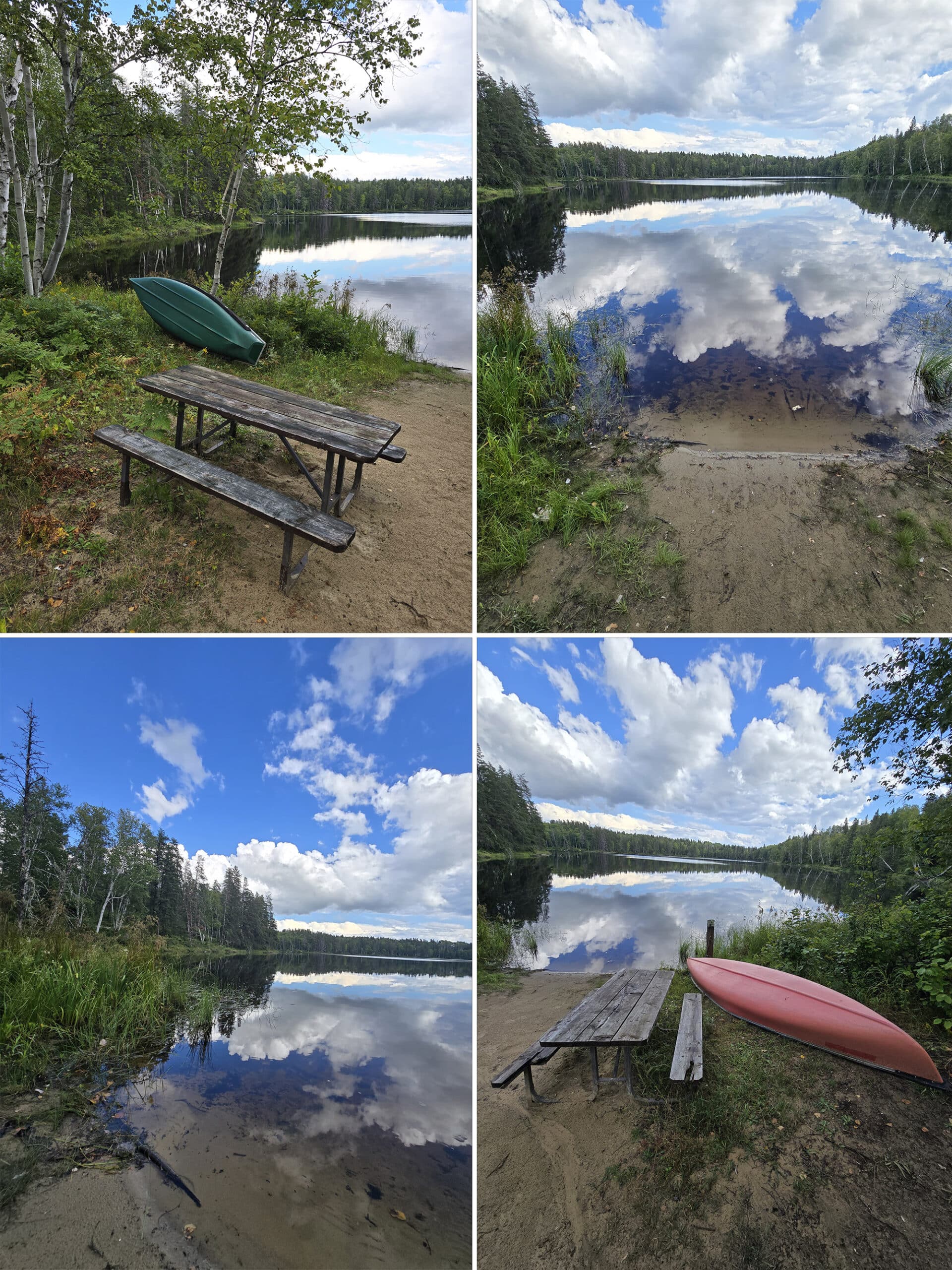 4 part image showing various views of Pexton Lake at Kettle Lakes Provincial Park.