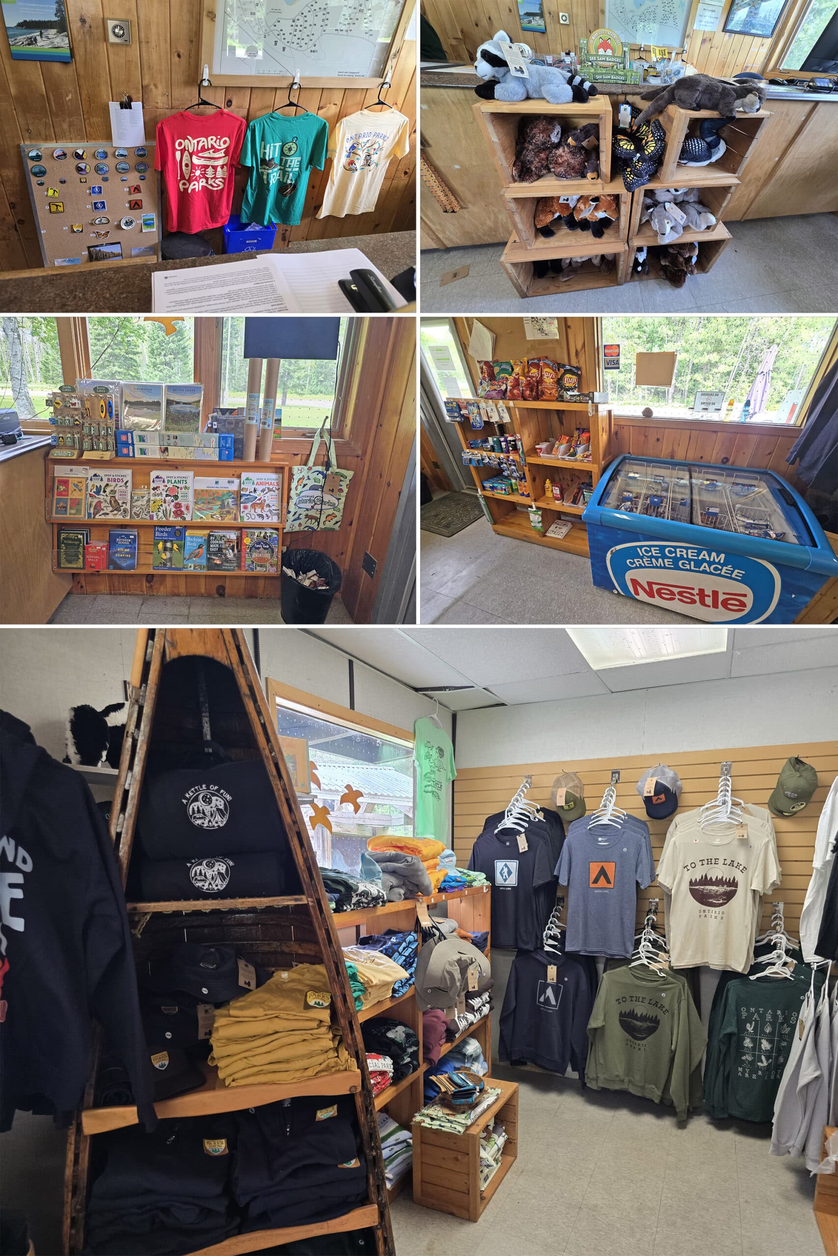 5 part image showing the kettle lakes provincial park store.