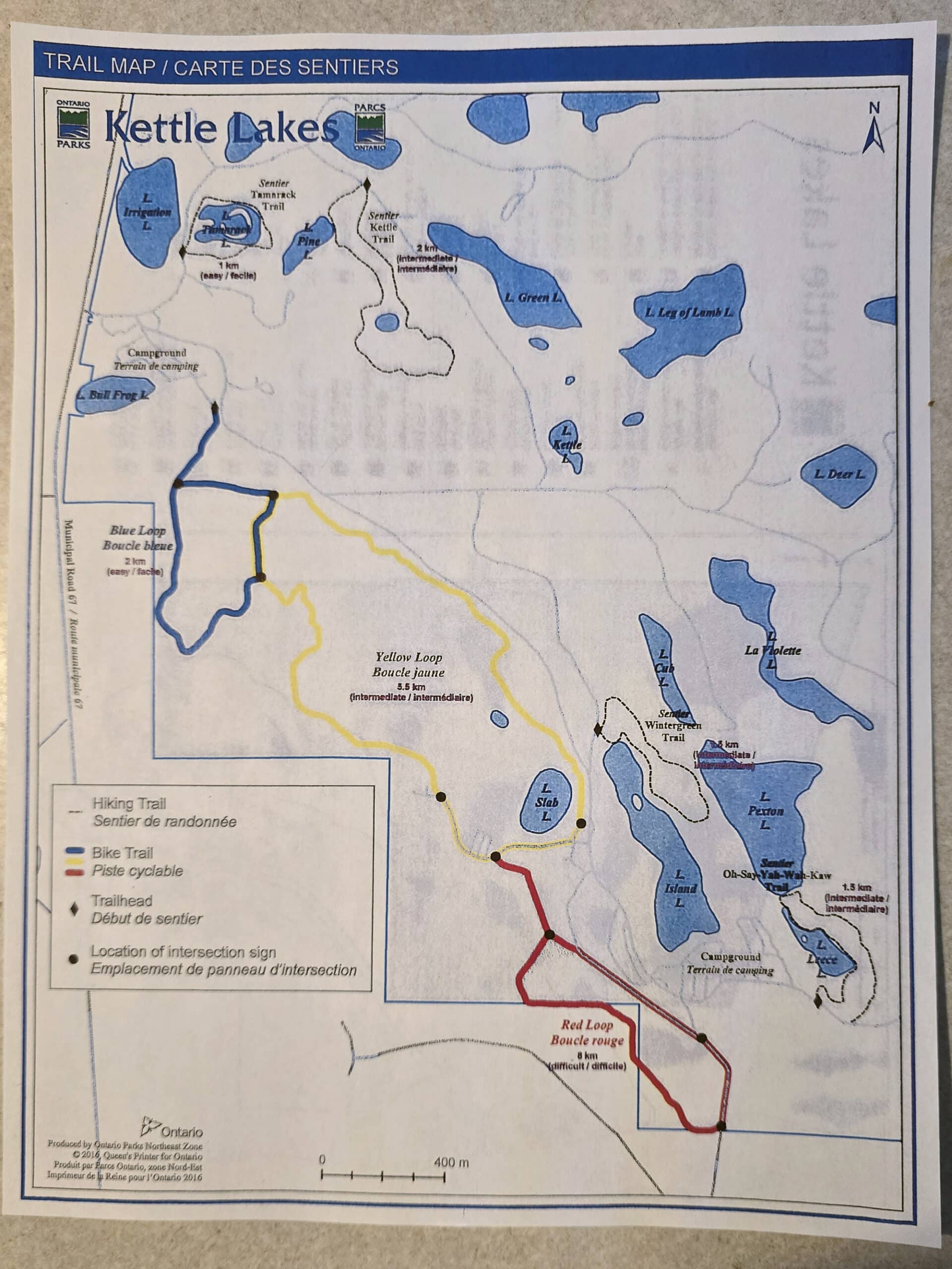 The trail map at Kettle Lakes Provincial Park.