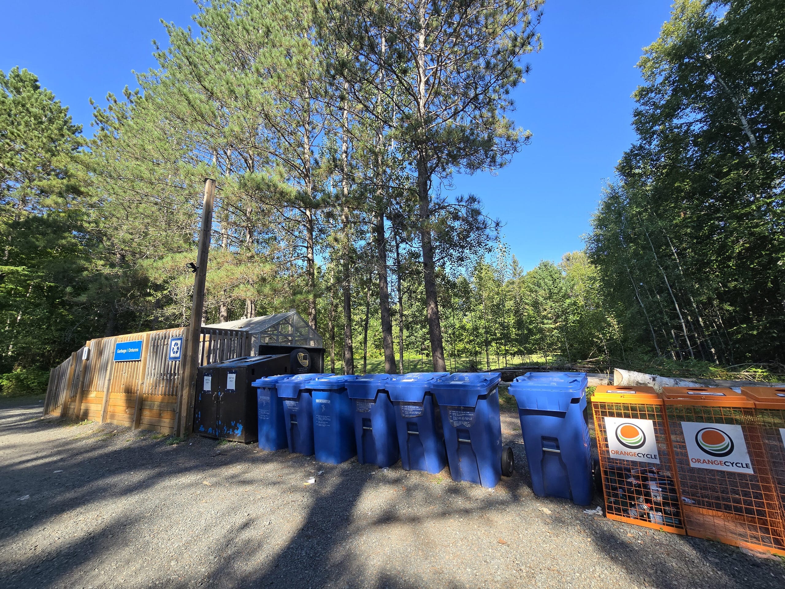 The garbage and recycling area at Marten River Provincial Park.