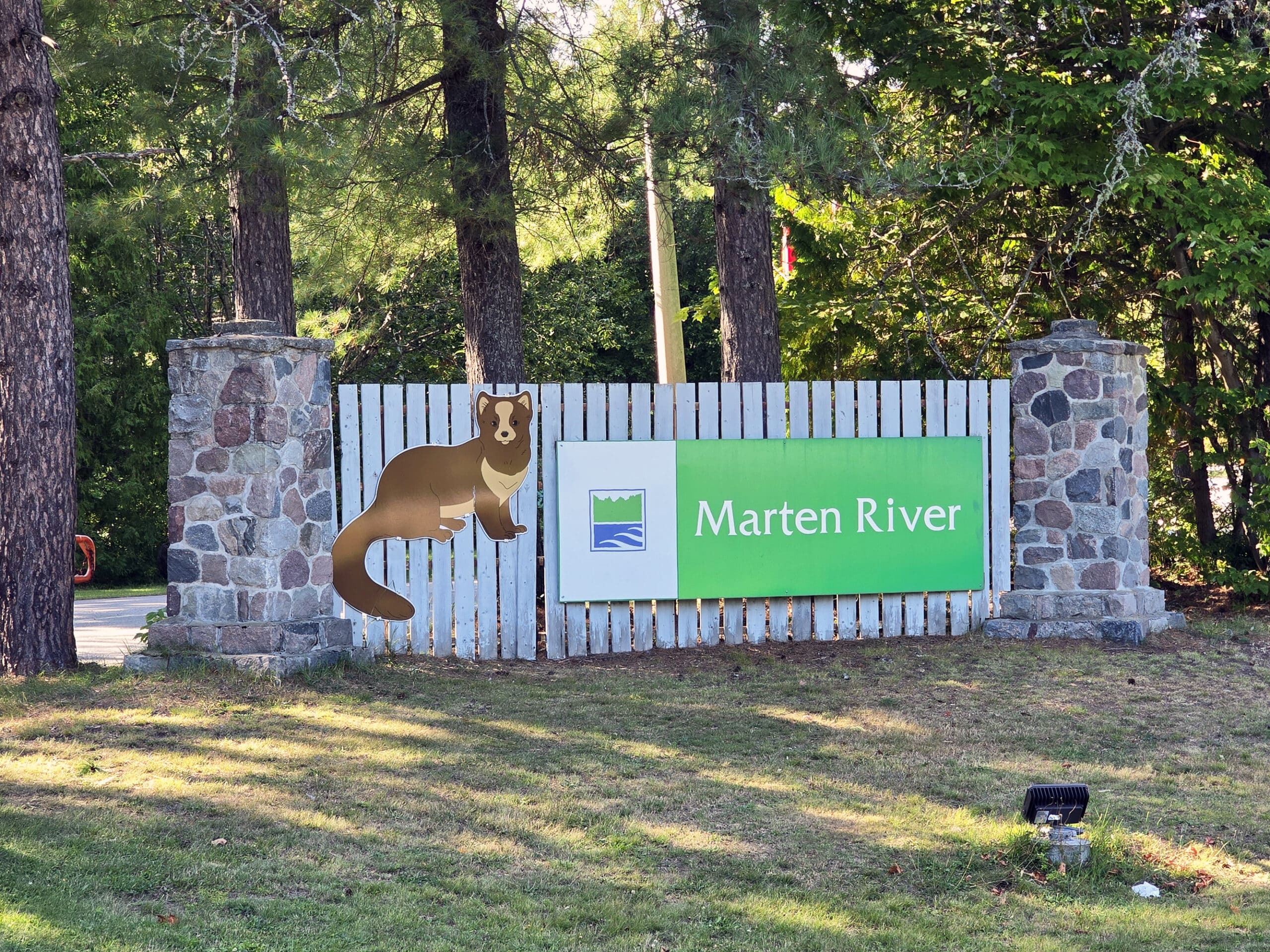 The Marten River Provincial Park highway sign.