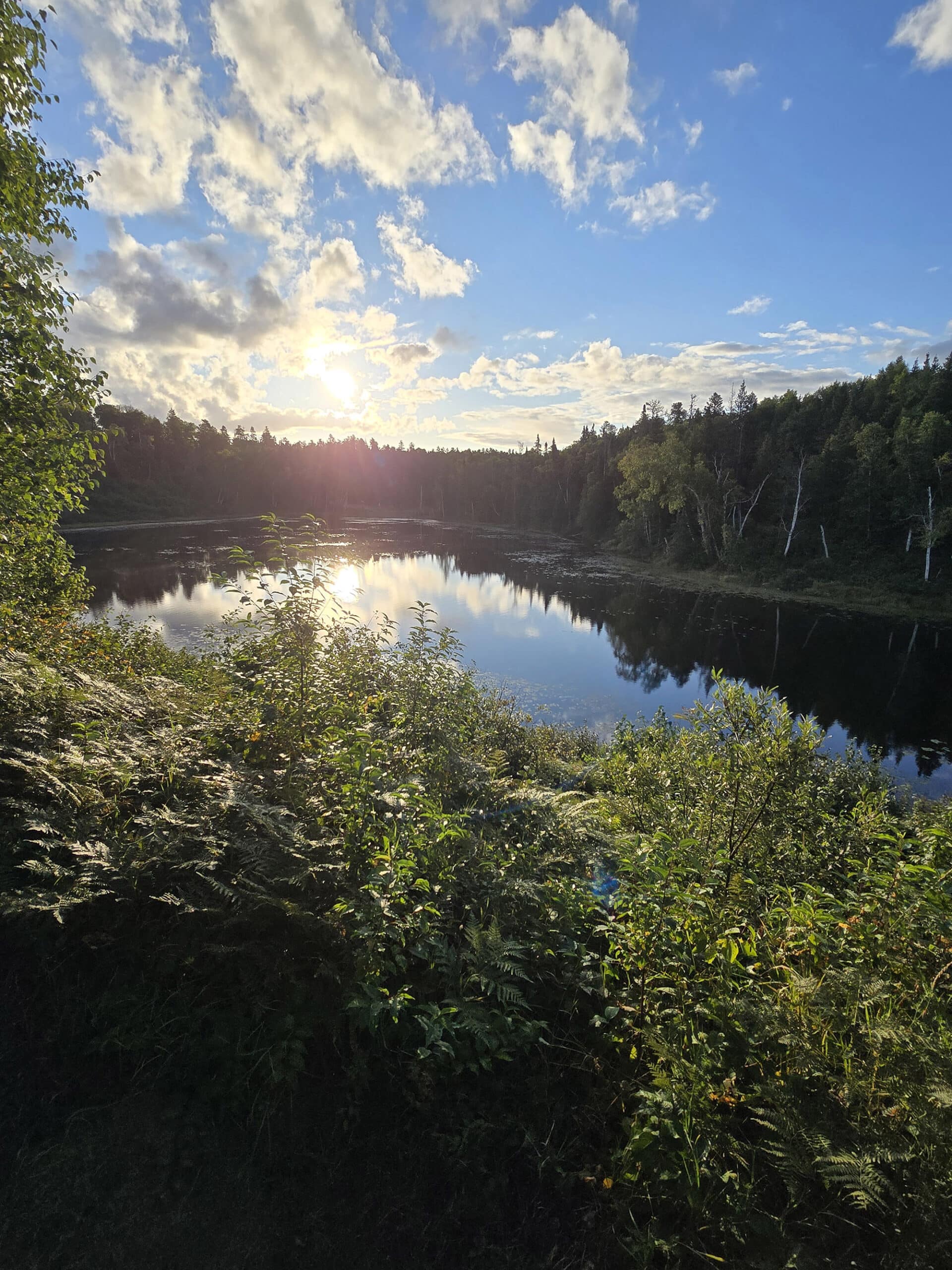A sunrise view over a kettle lake at Esker Lakes Provincial Park.