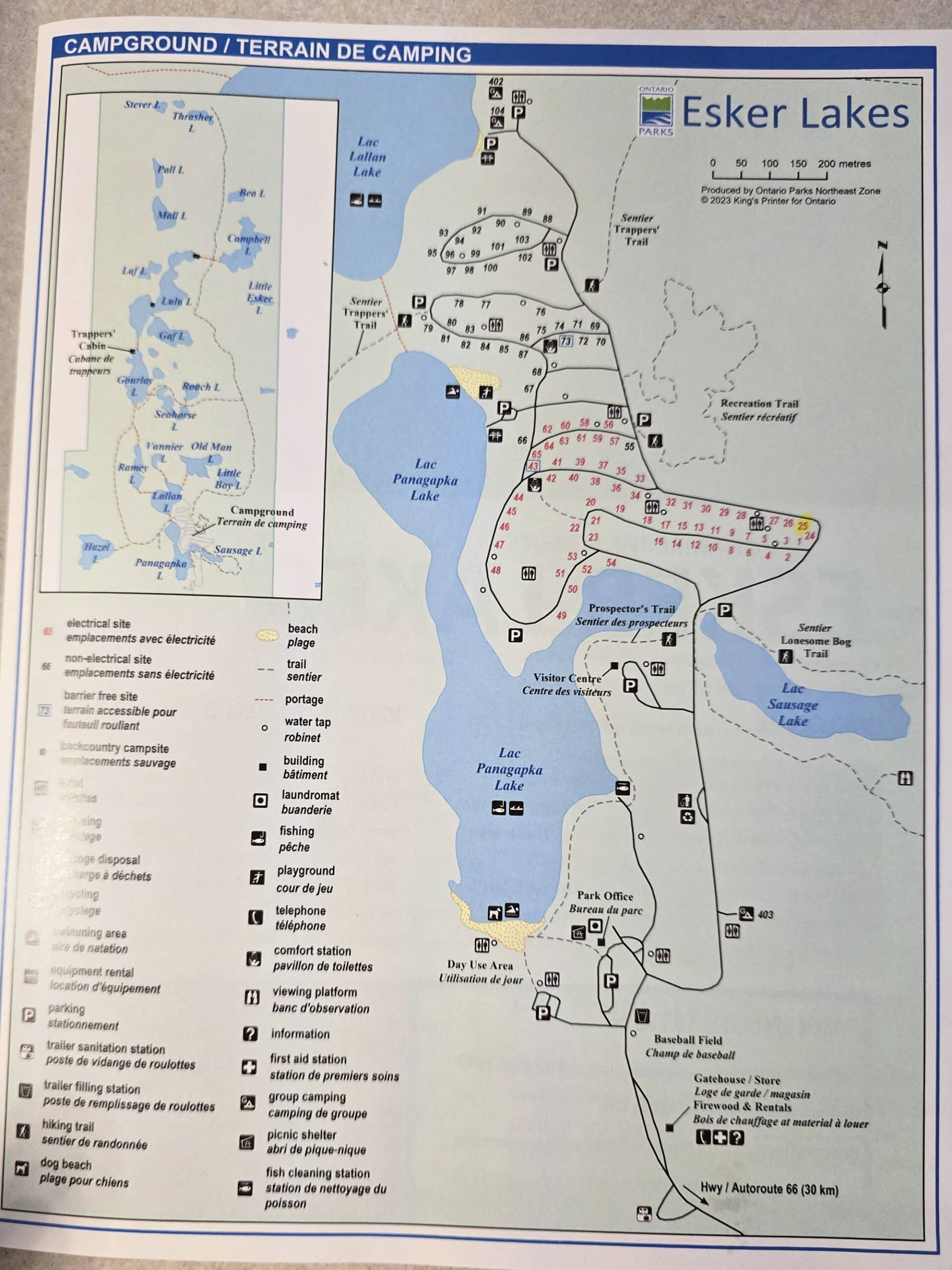 The Esker Lakes Provincial Park Map.