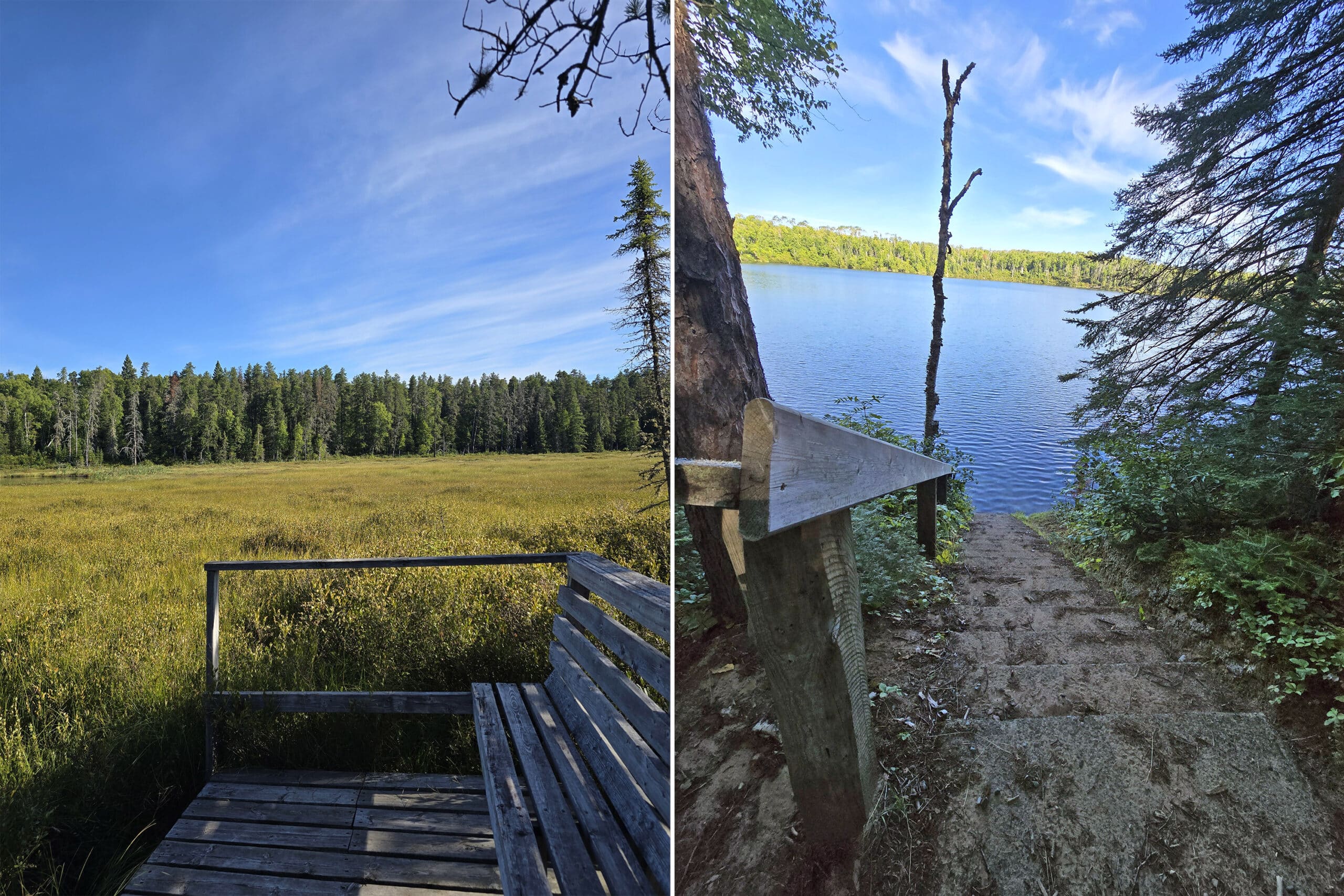 2 part image showing 2 north facing views at esker lakes provincial park.