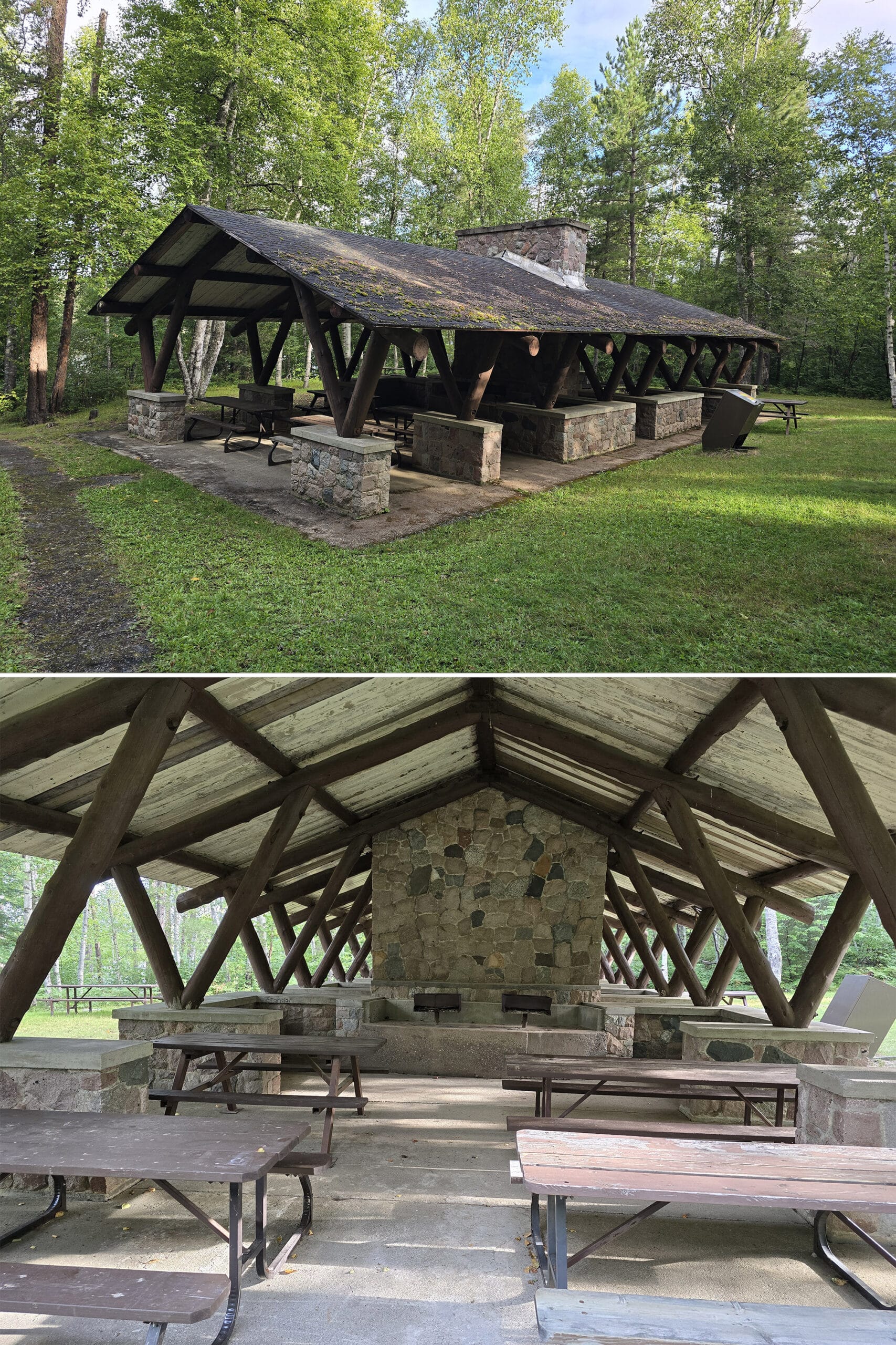 2 part image showing the rental picnic shelter at esker lakes provincial park.