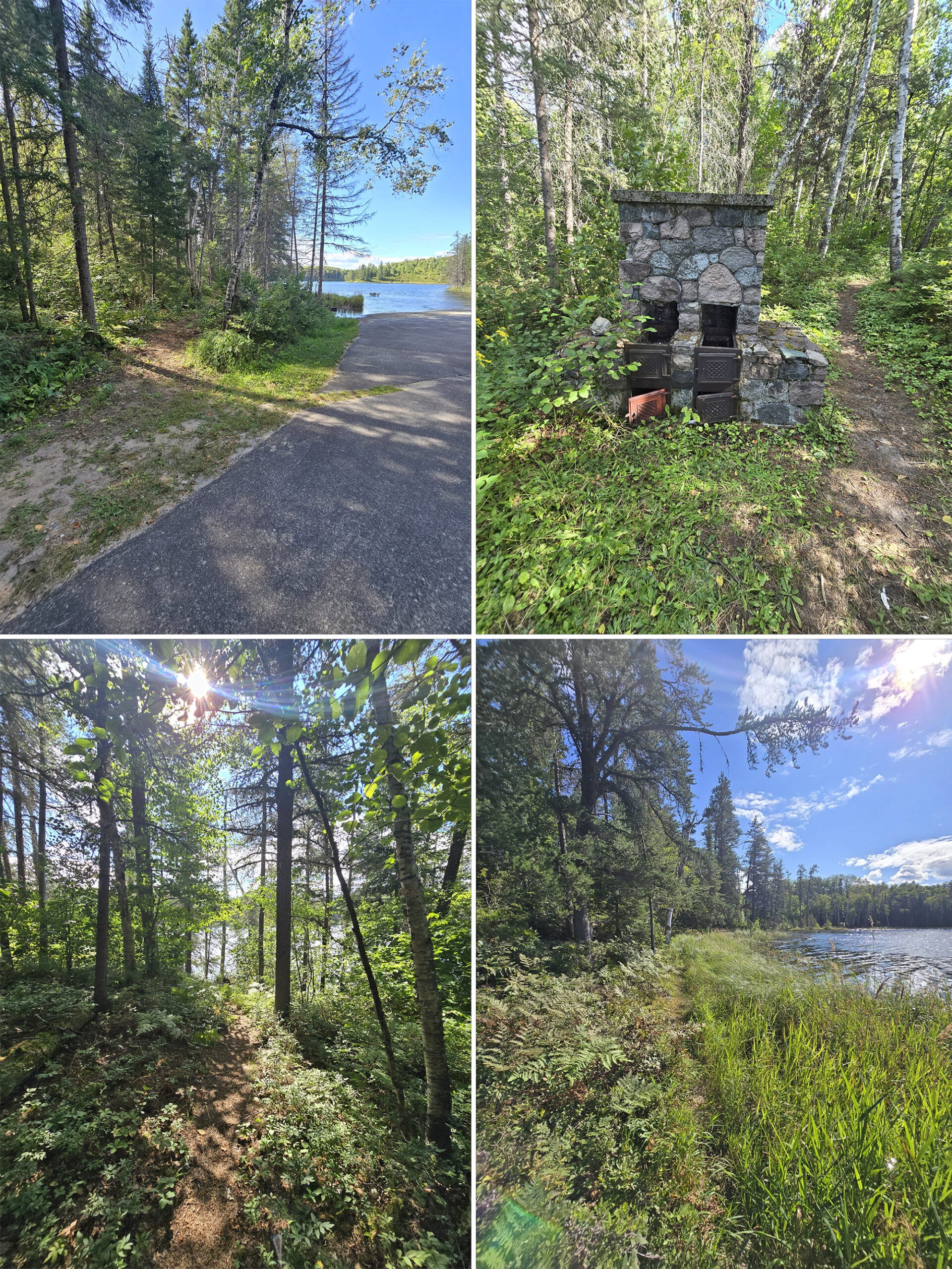 4 part image showing various views along the Prospectors Trail at Esker Lakes Provincial Park.