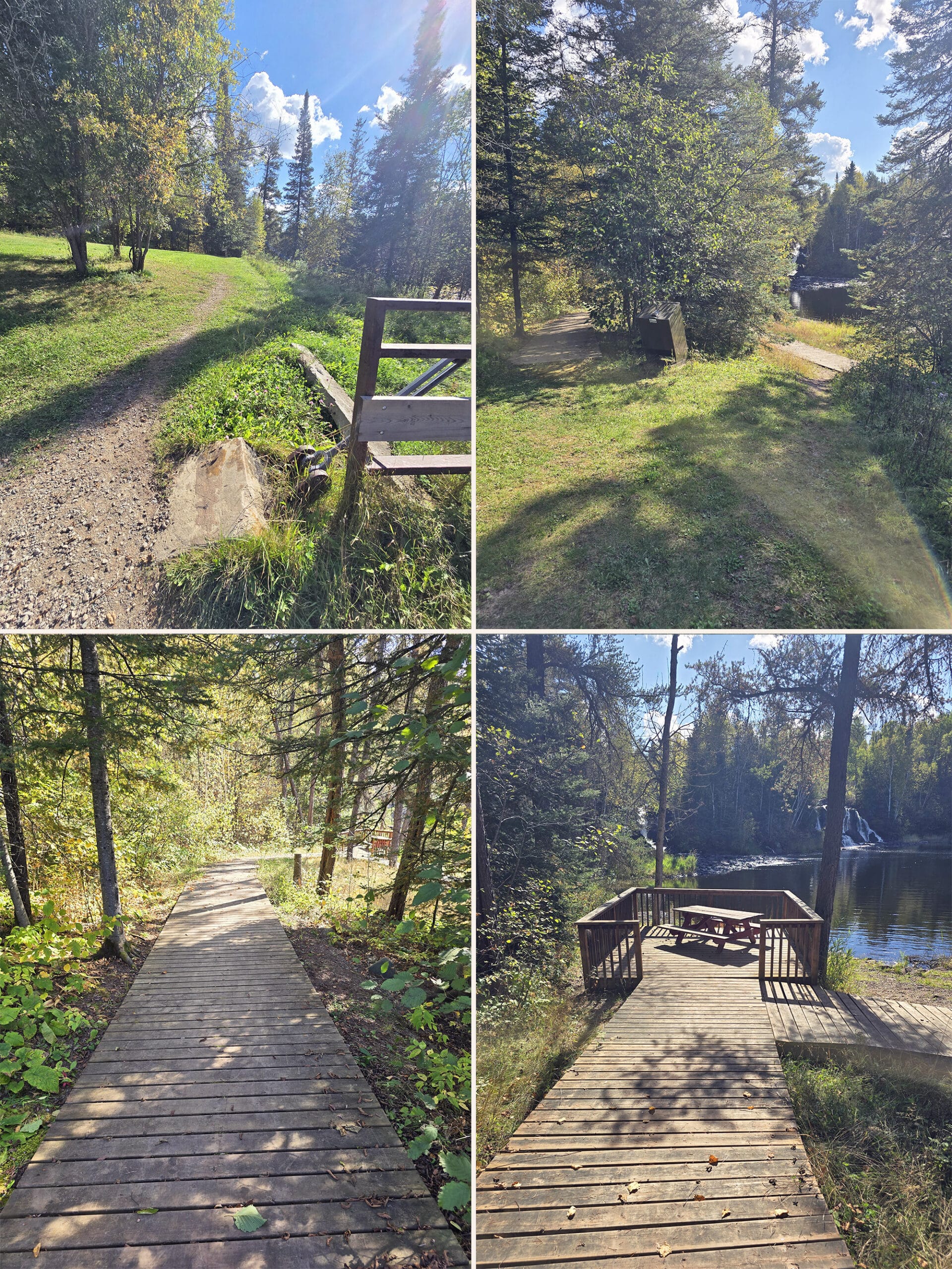 4 part image showing various views along the walking path at Little Falls Scenic Lookout.