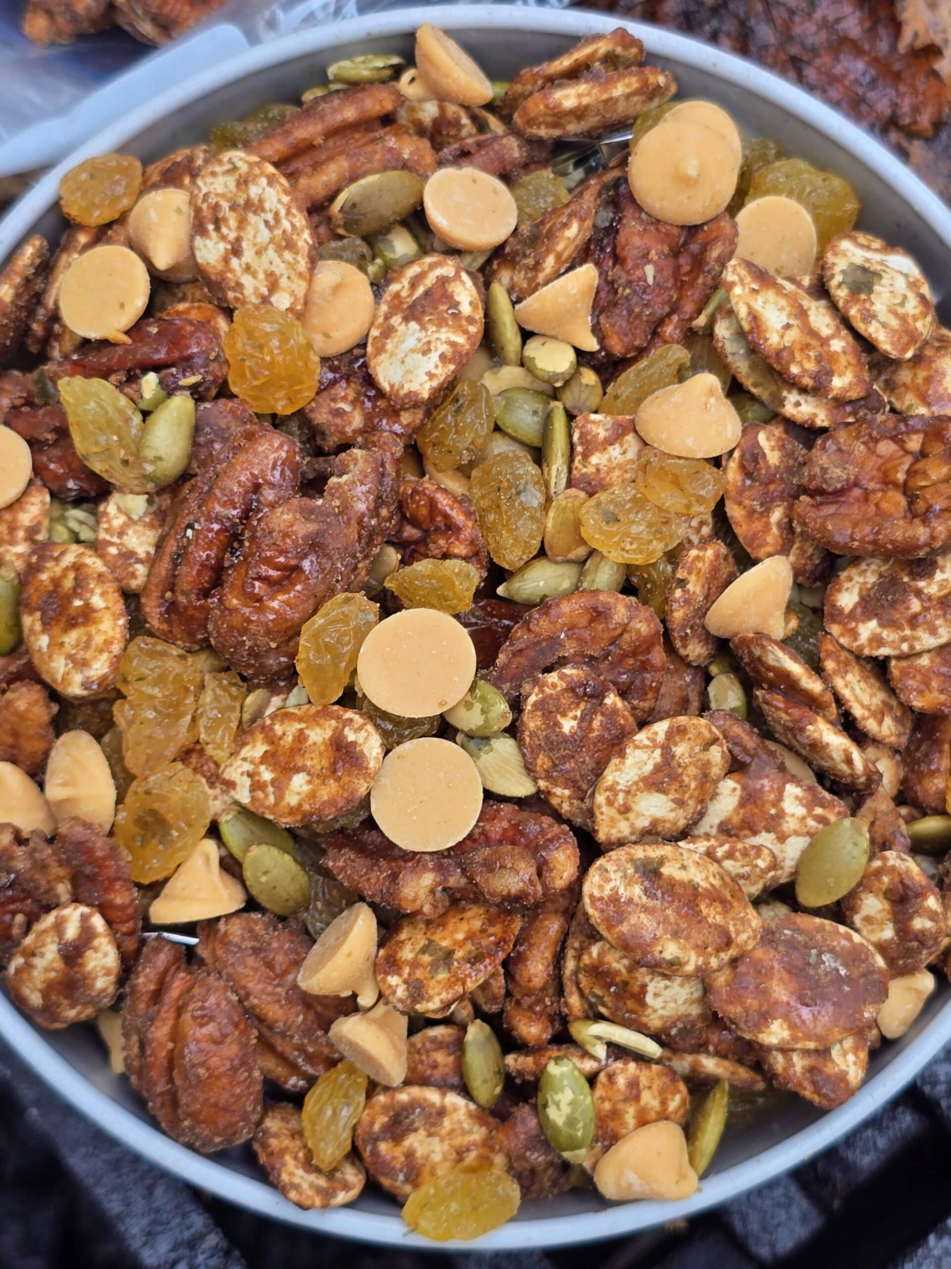 A bowl of homemade pumpkin spice trail mix.