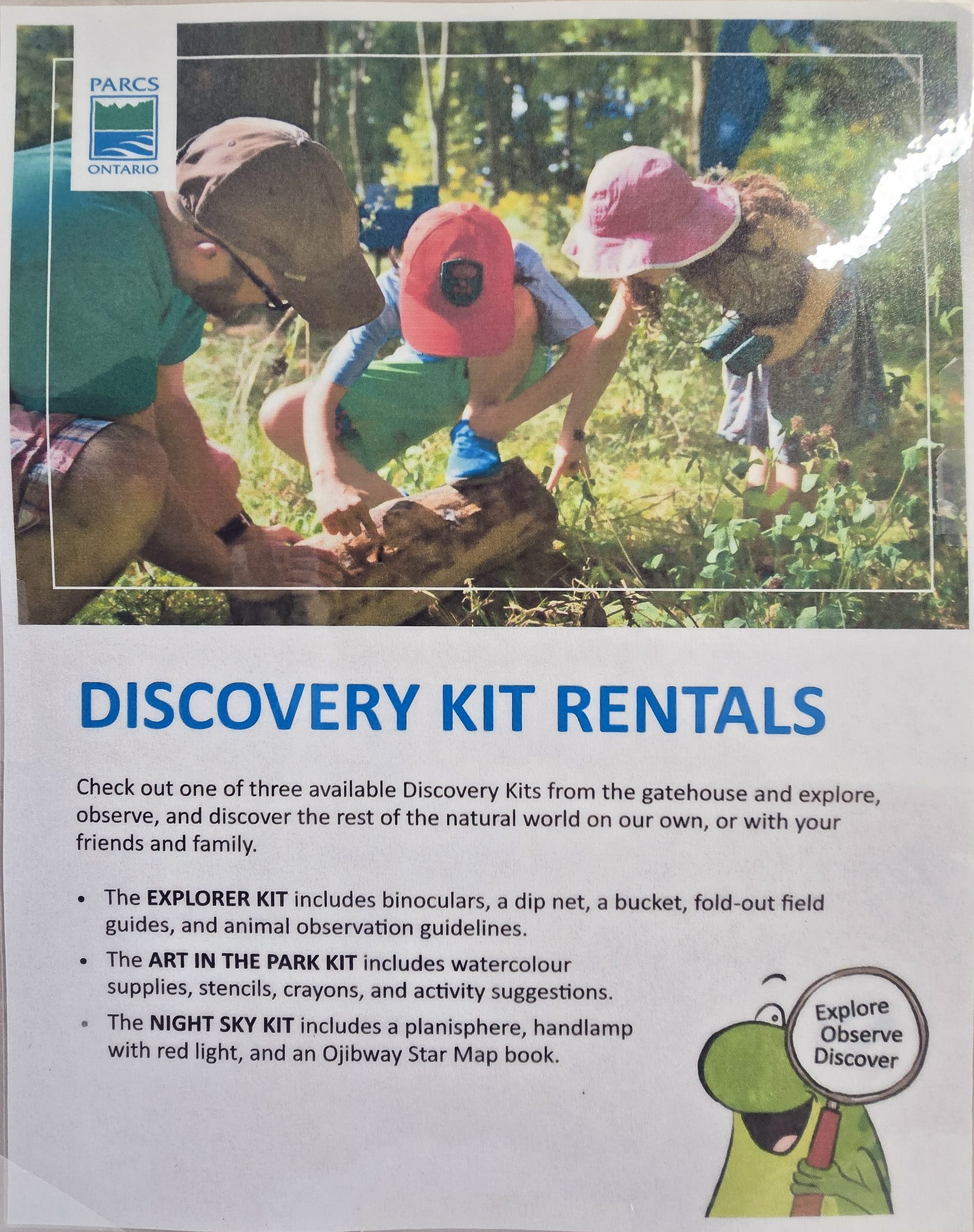 A poster for discovery kit rentals.