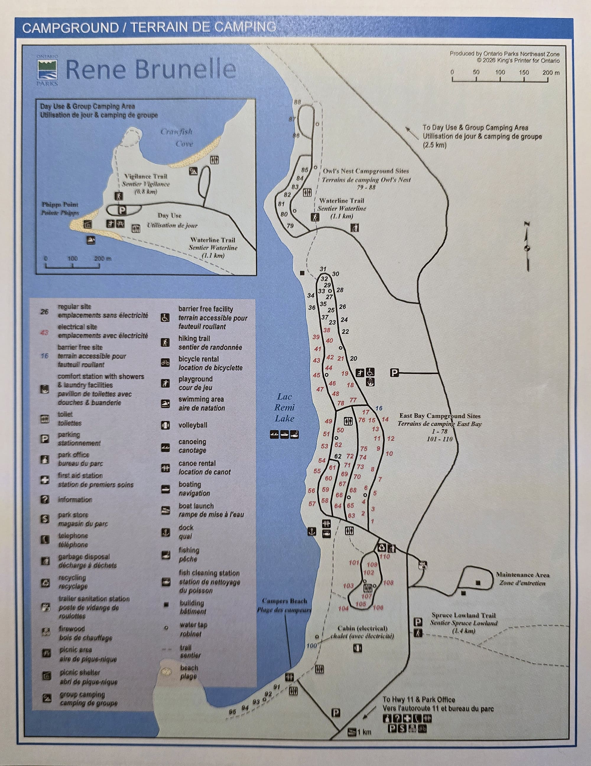 The Rene Brunelle Provincial Park map.