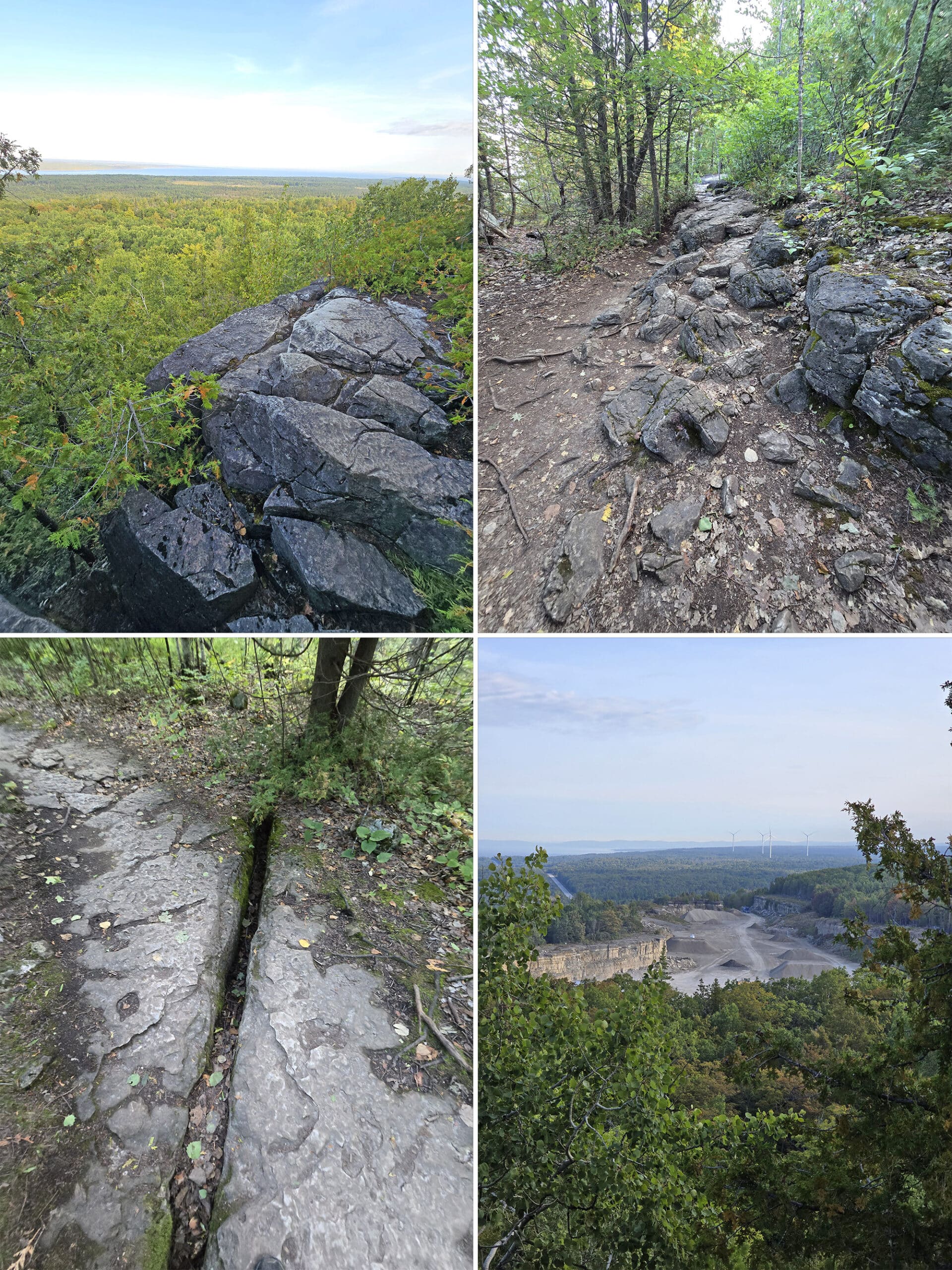 4 part image showing various views along the cup and saucer trail on manitoulin island.