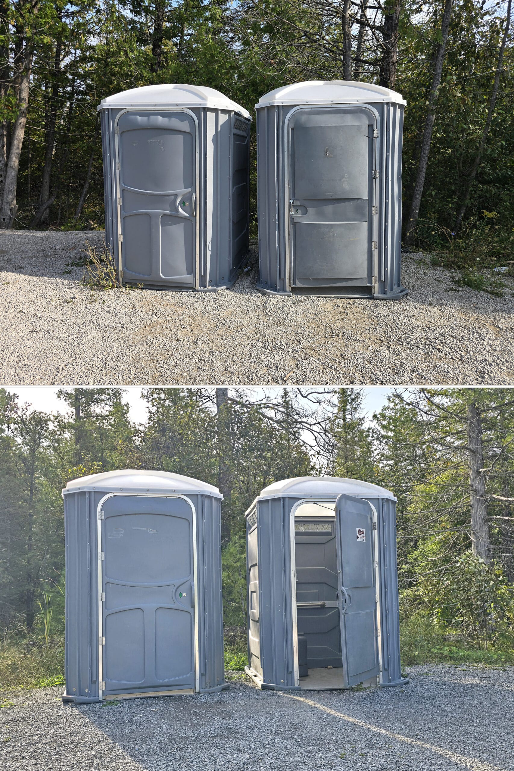 2 part image showing 2 sets of 2 portapotties.