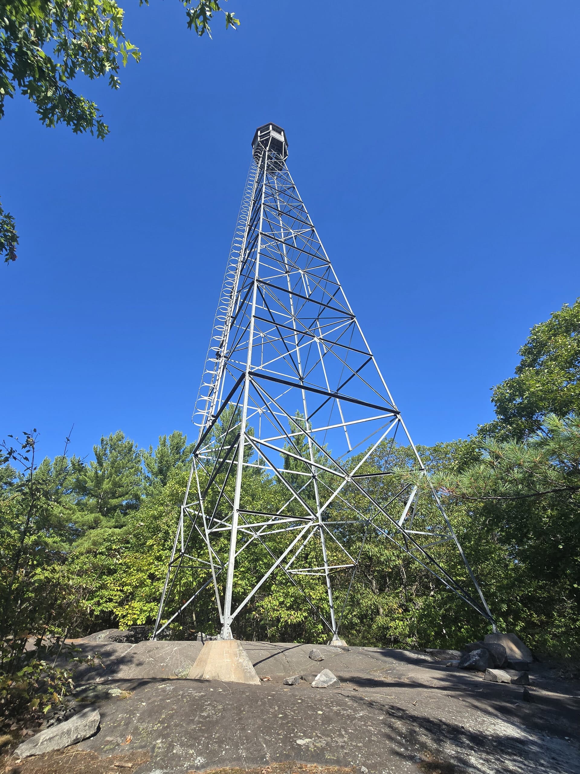 A large fire tower at Restoule Provincial Park.