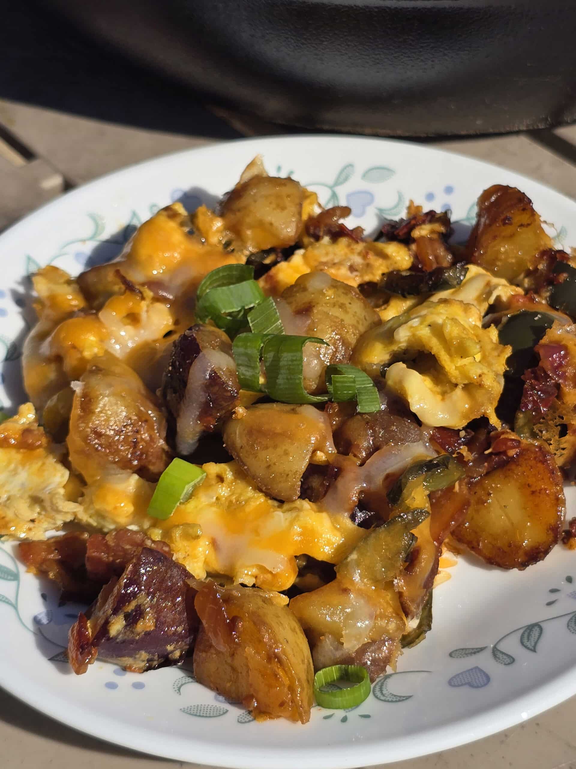 A plate of smoky garlic chipotle breakfast hash.