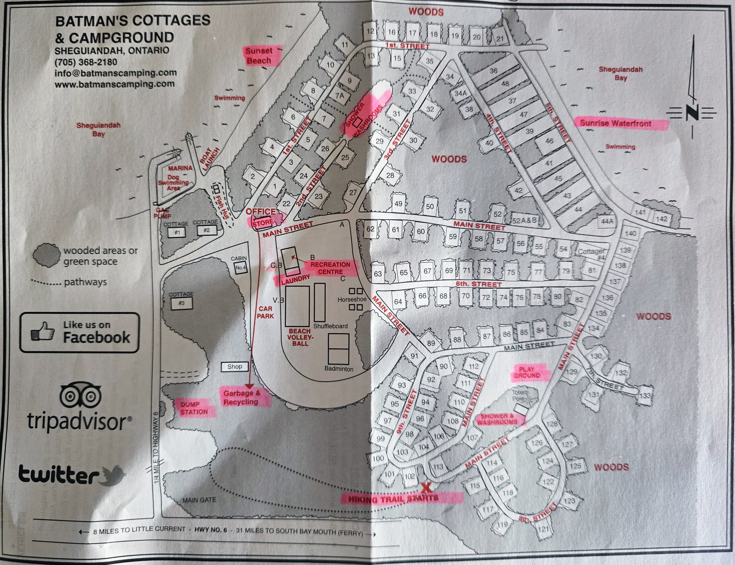 A map of Batman’s cottages and campground.