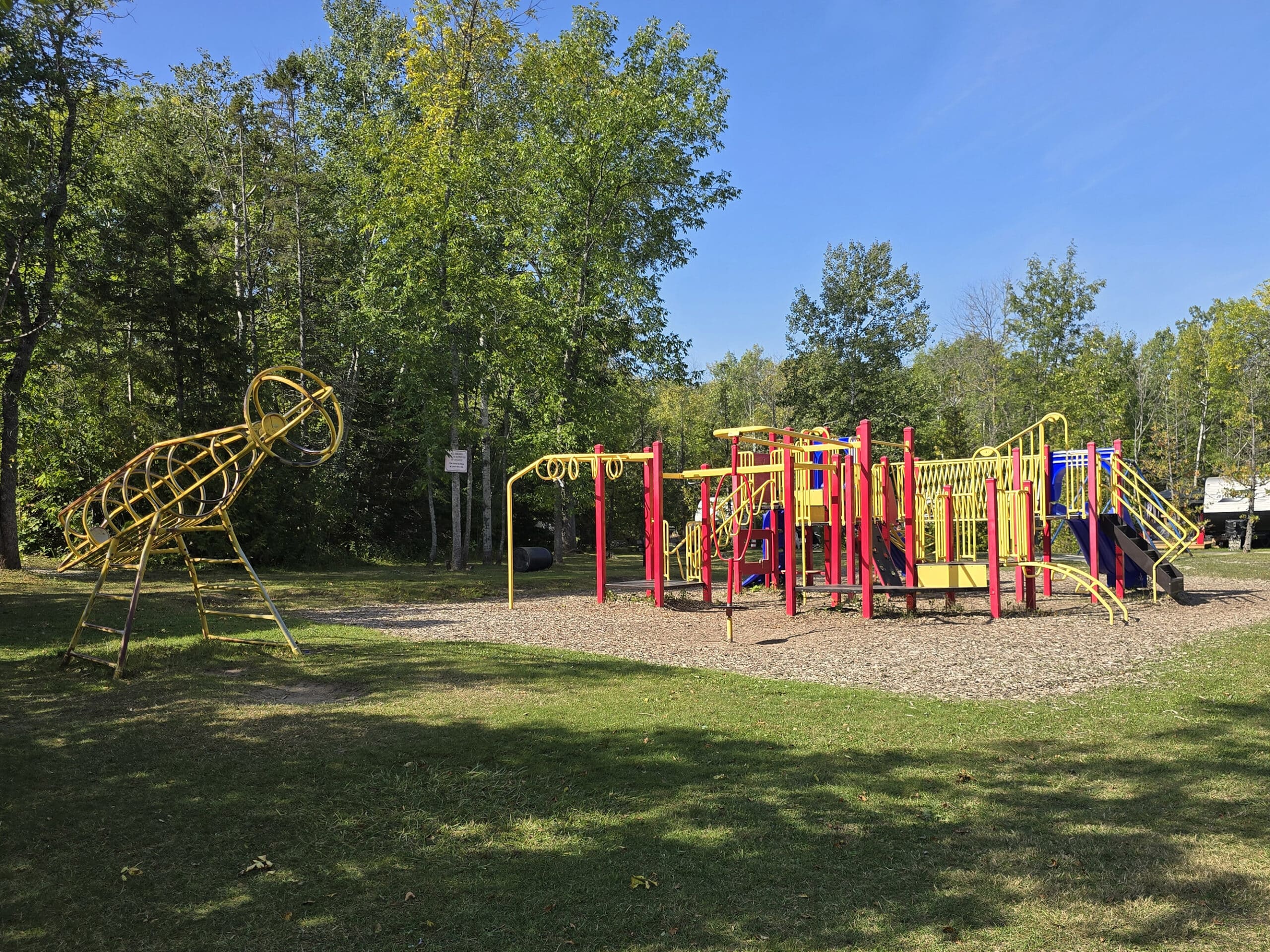 A large, brightly coloured modern playground.