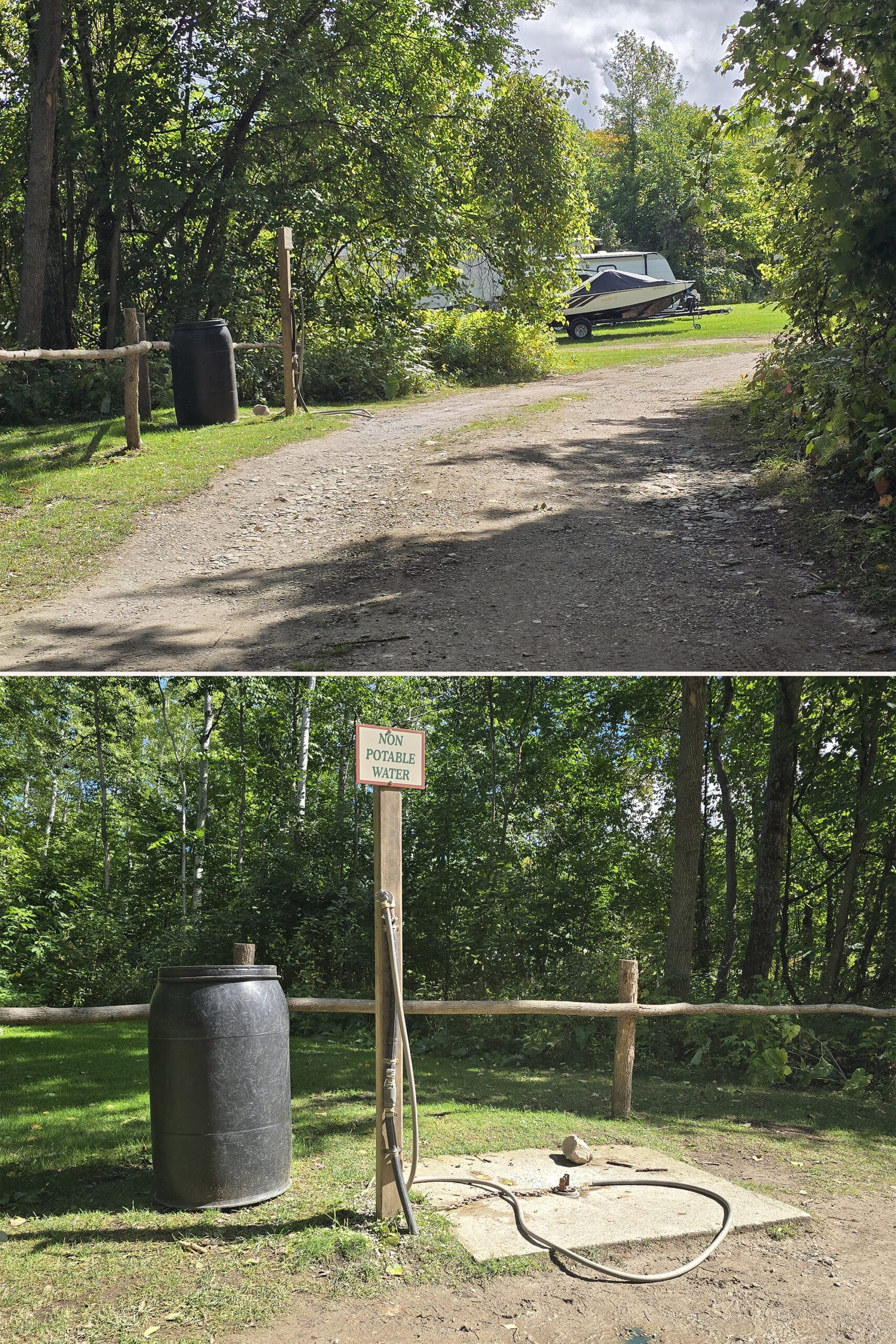 2 part image showing the sewage dumping station at Batmans Cottages and Campground.