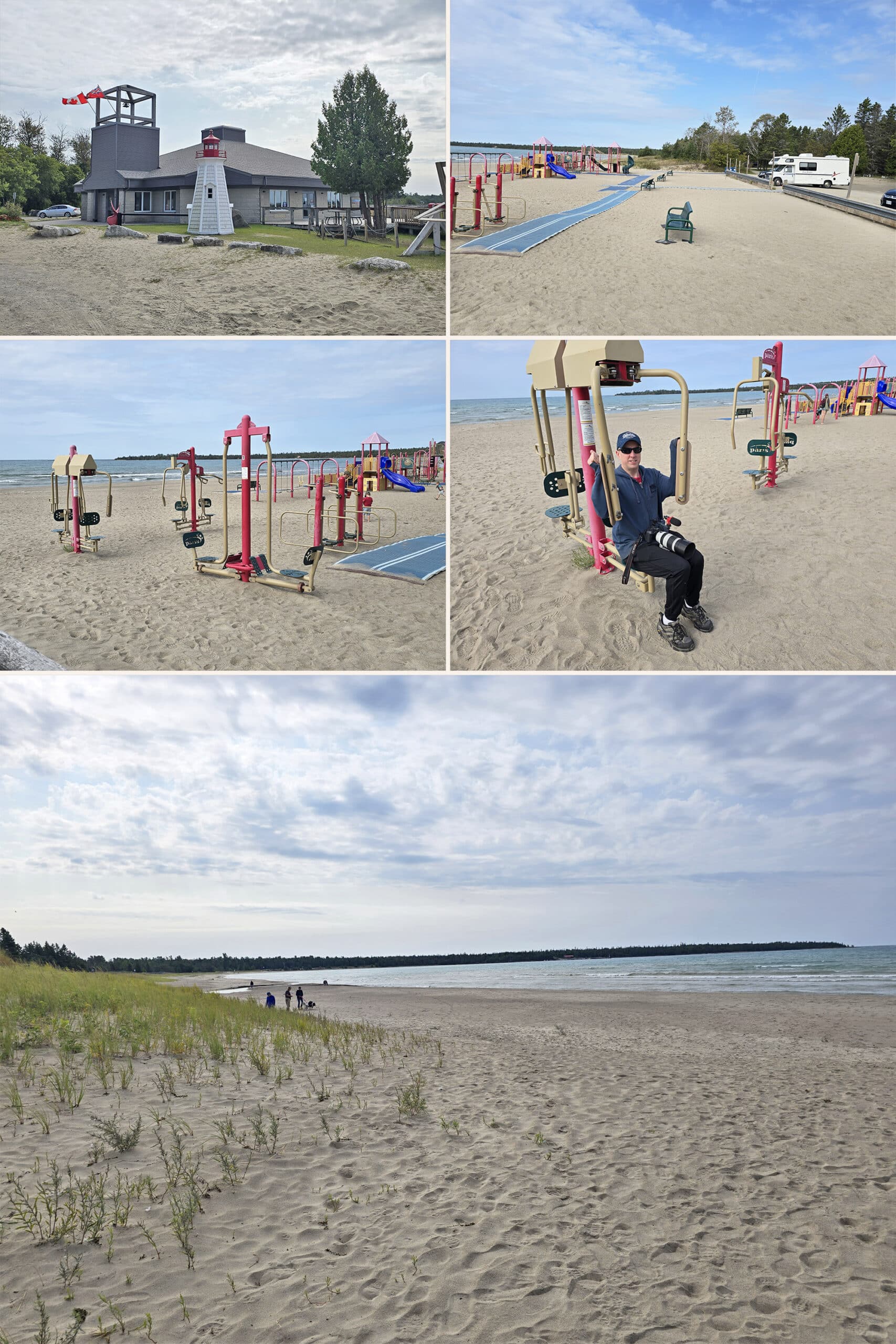 5 part image showing various views of Providence Bay Beach on Manitoulin Island.