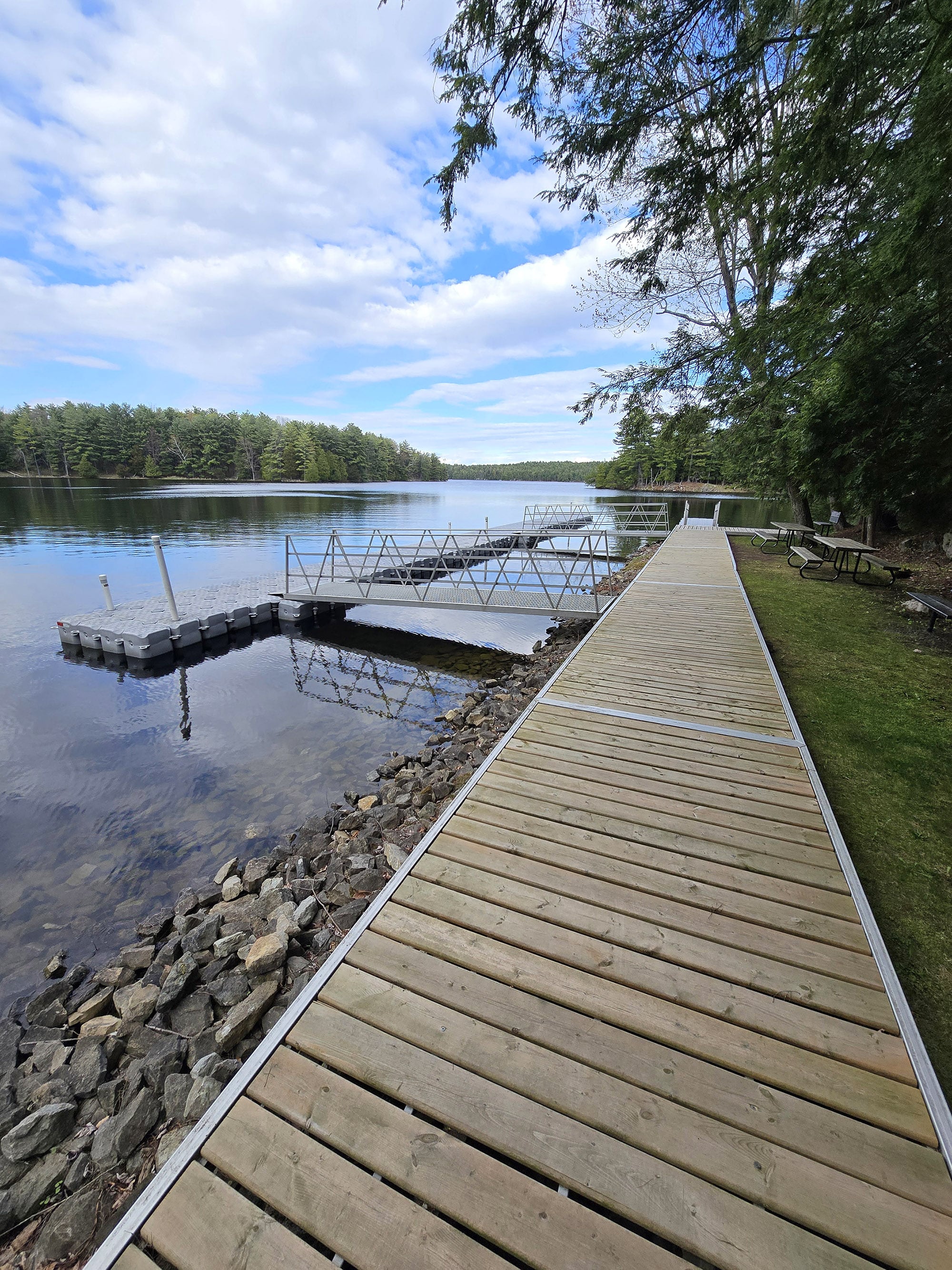A dock and boat launch at Charleston Lake Provincial Park.