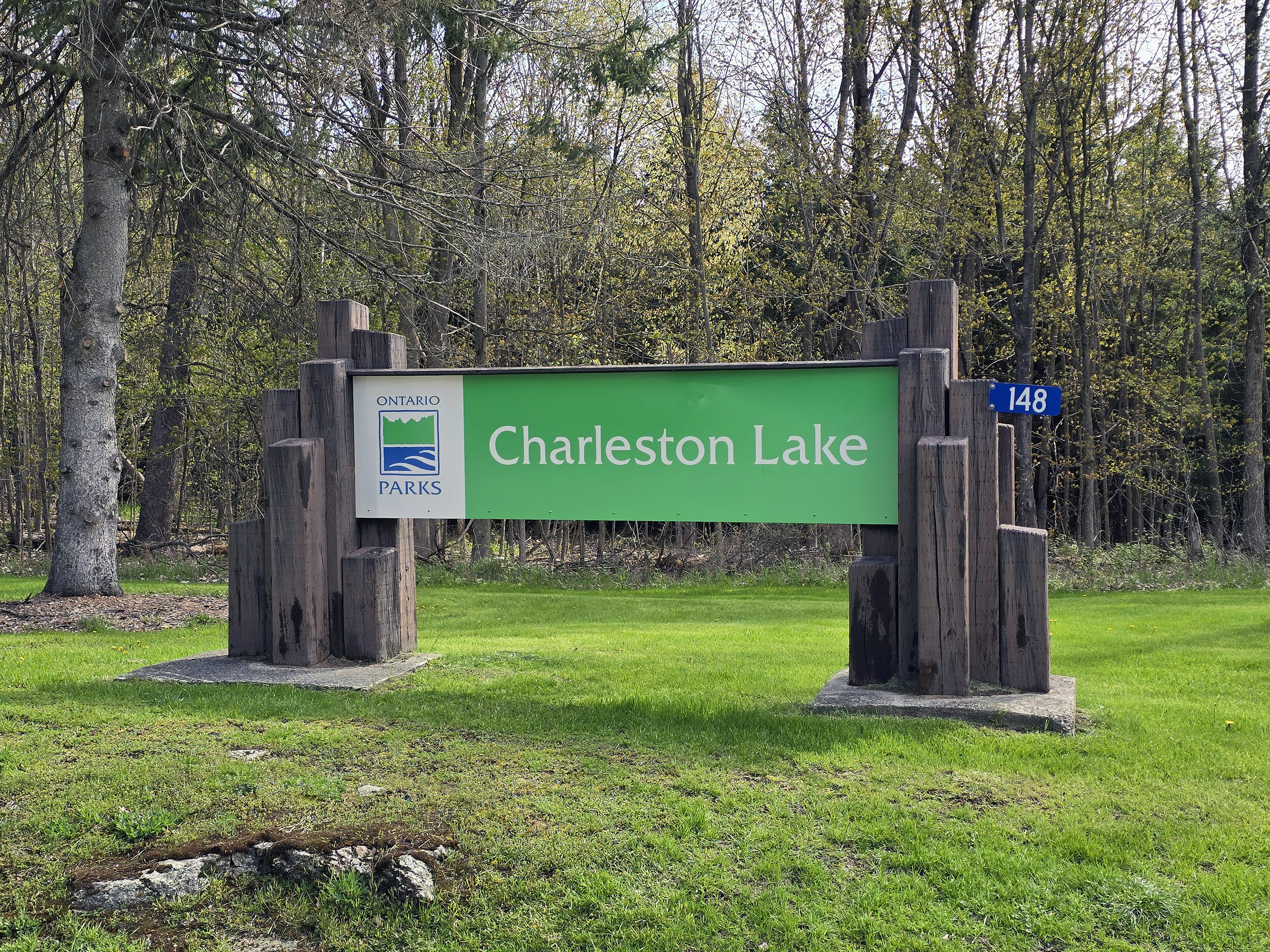 The Charleston Lake provincial park sign.