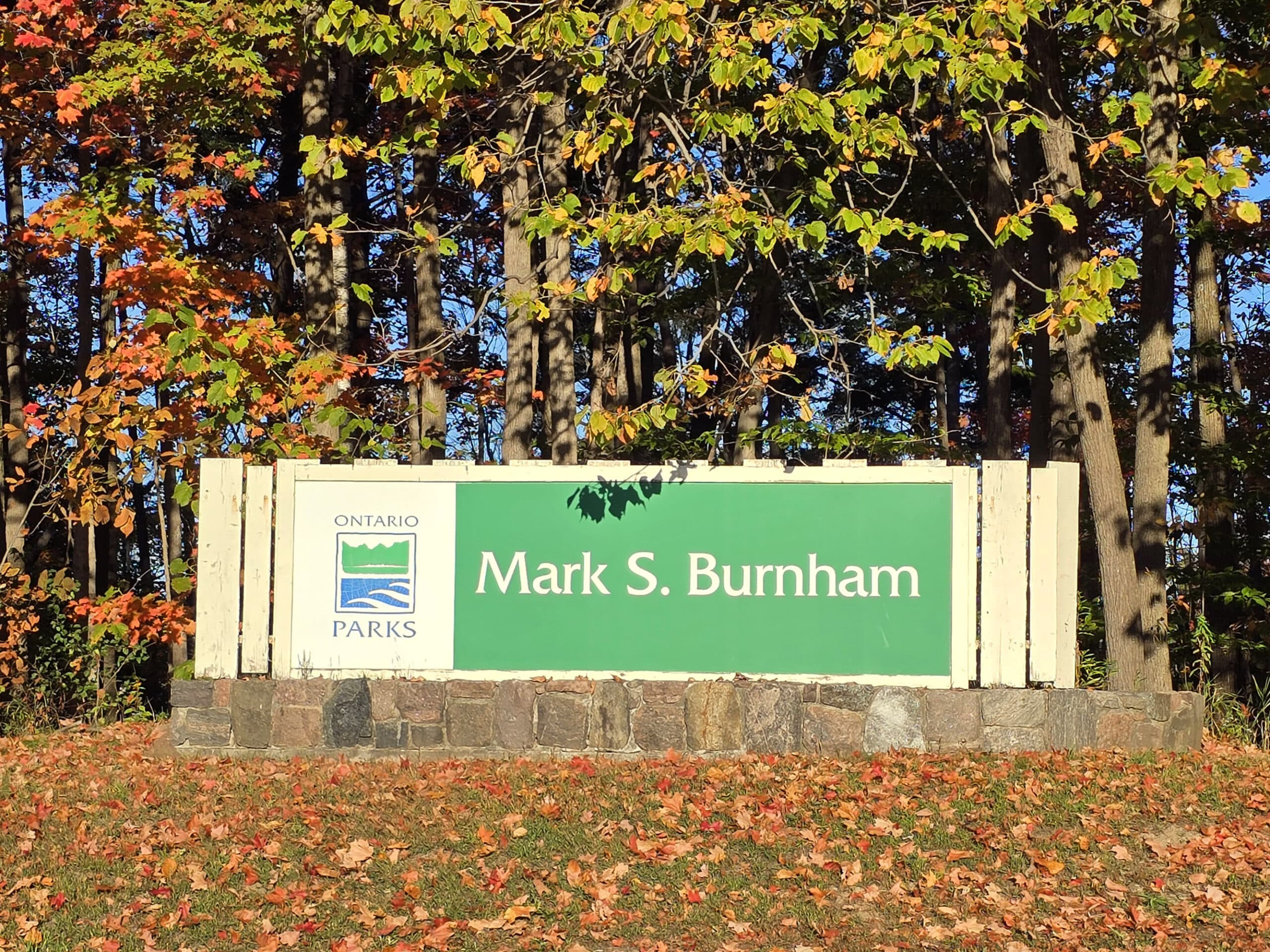 The Mark S Burnham Provincial Park road sign.