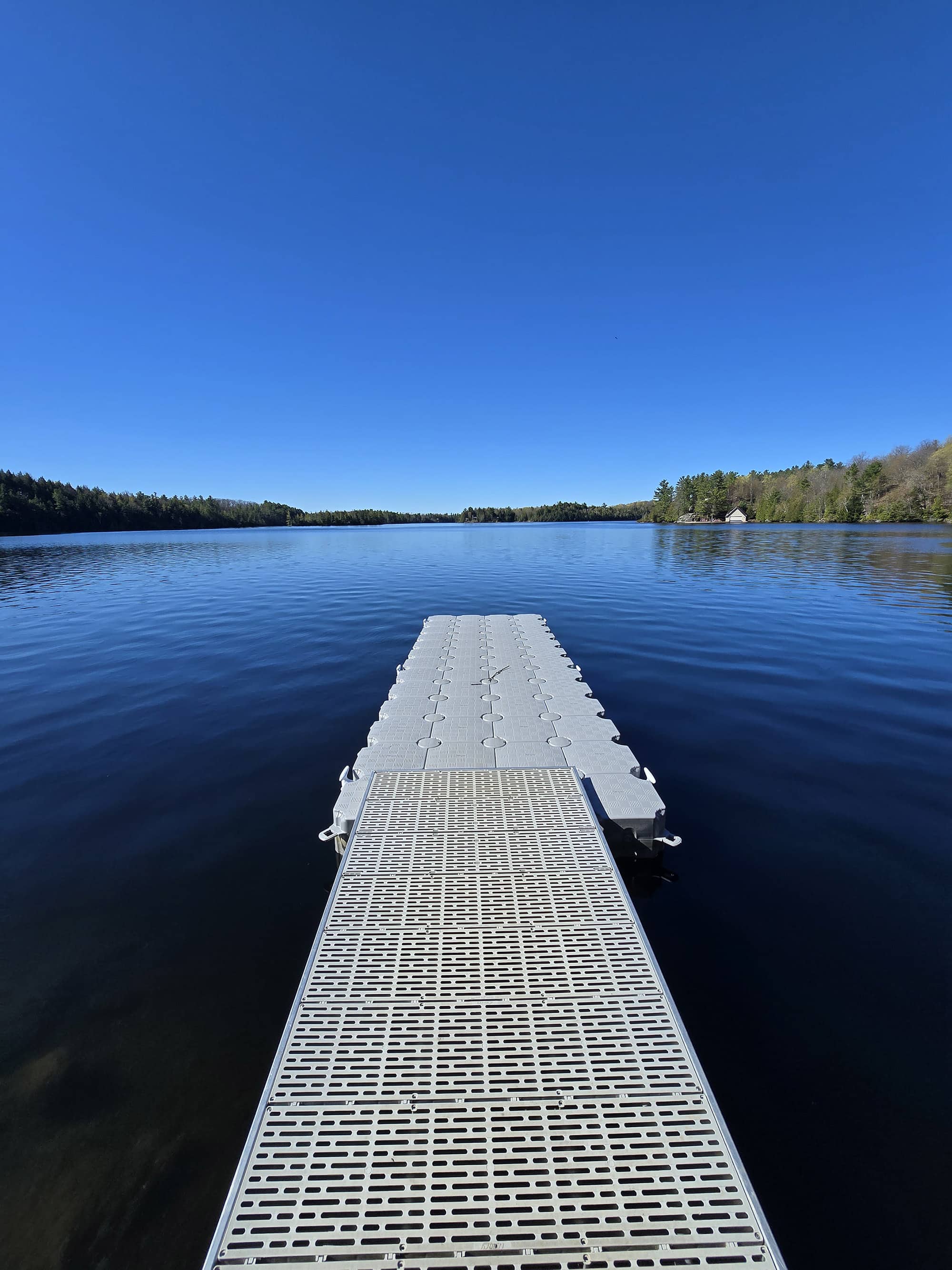 A view over Shabot Lake, from a floating dock.