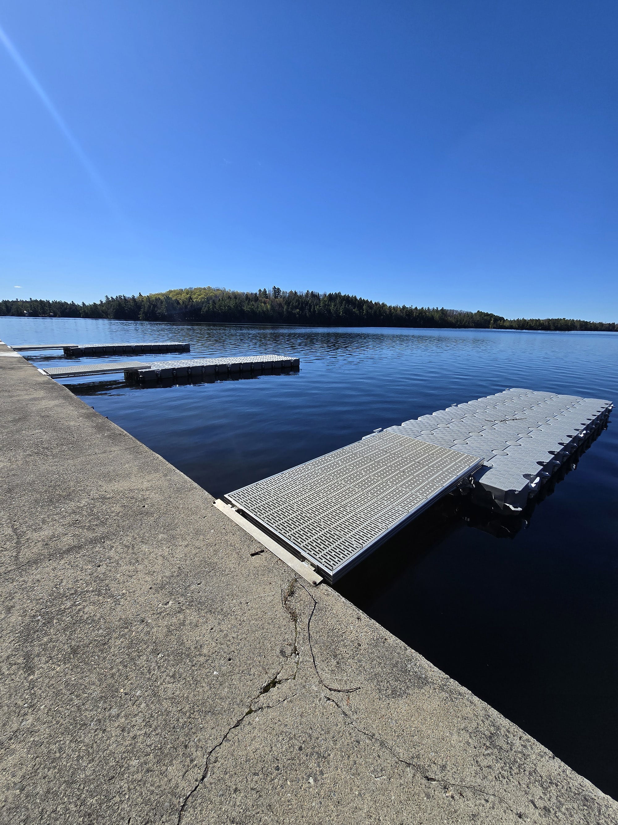 A view over Shabot Lake, from a floating dock.