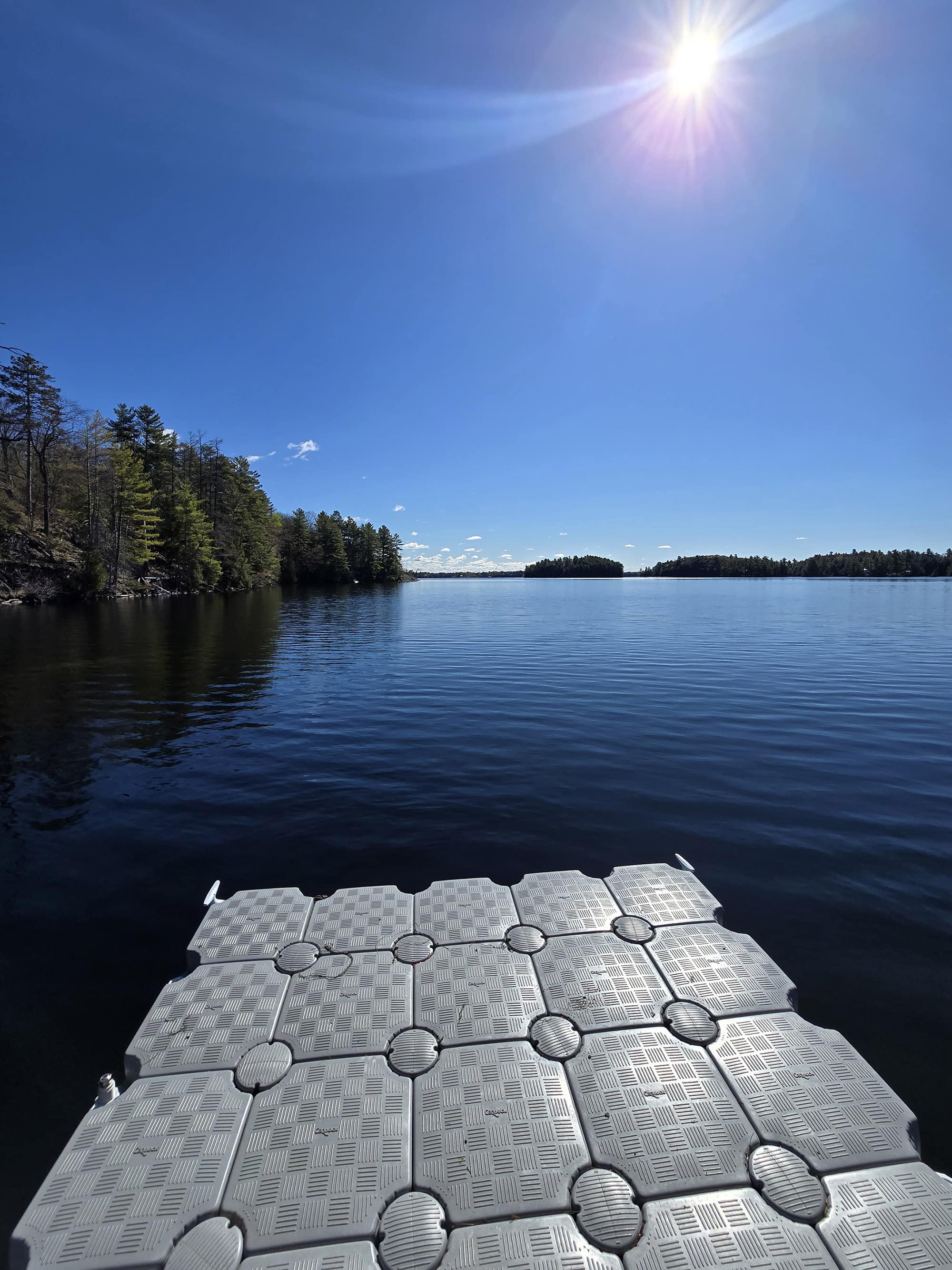 A view over Shabot Lake, from a floating dock.