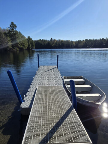 A floating dock on Black Lake in Sharbot Lake Provincial Park.