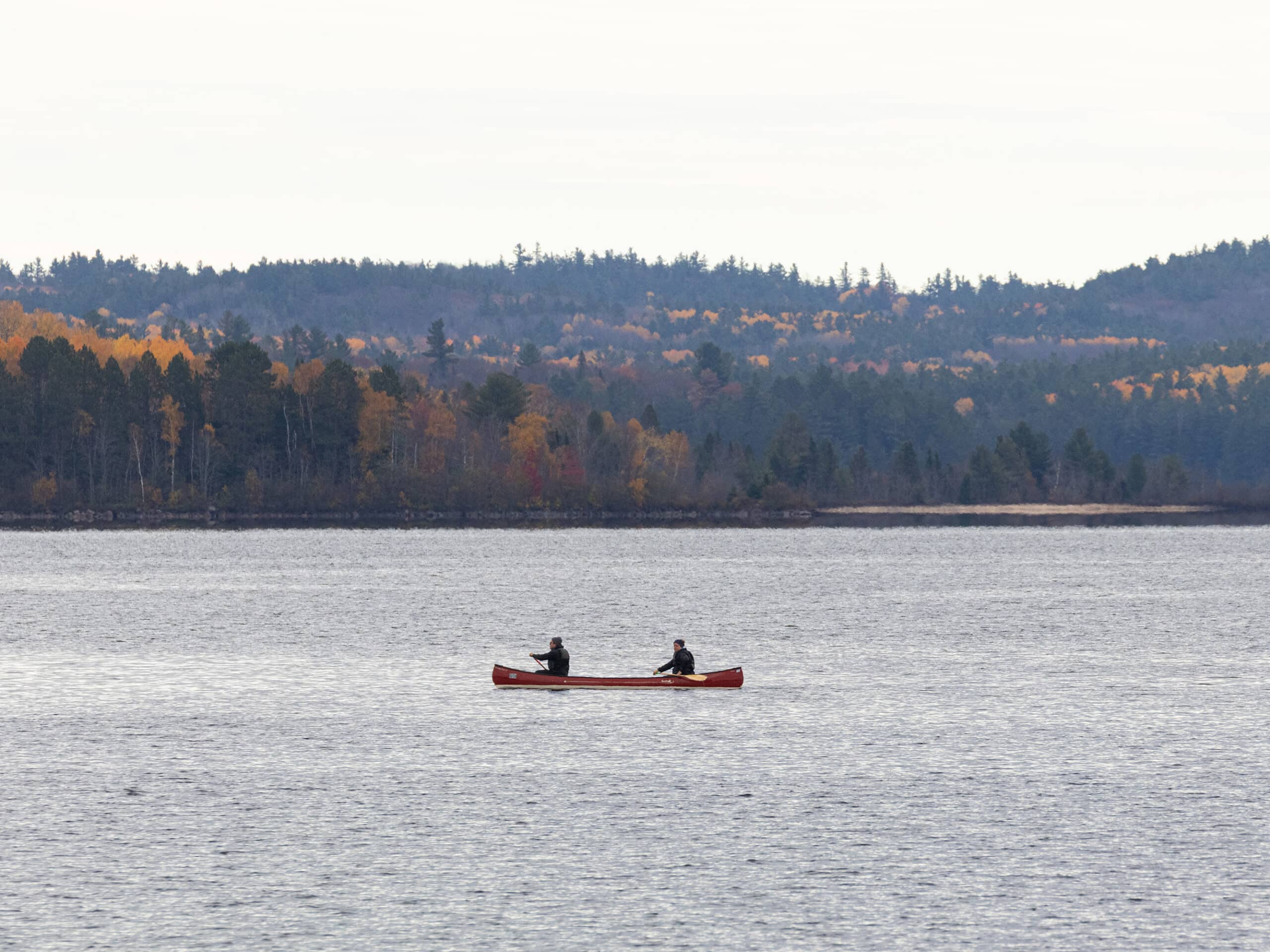 2 people canoeing at Brent Campground in Algonquin Provincial Park.