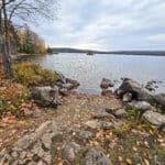 A rocky shoreline at Brent Campground in Algonquin Provincial Park.