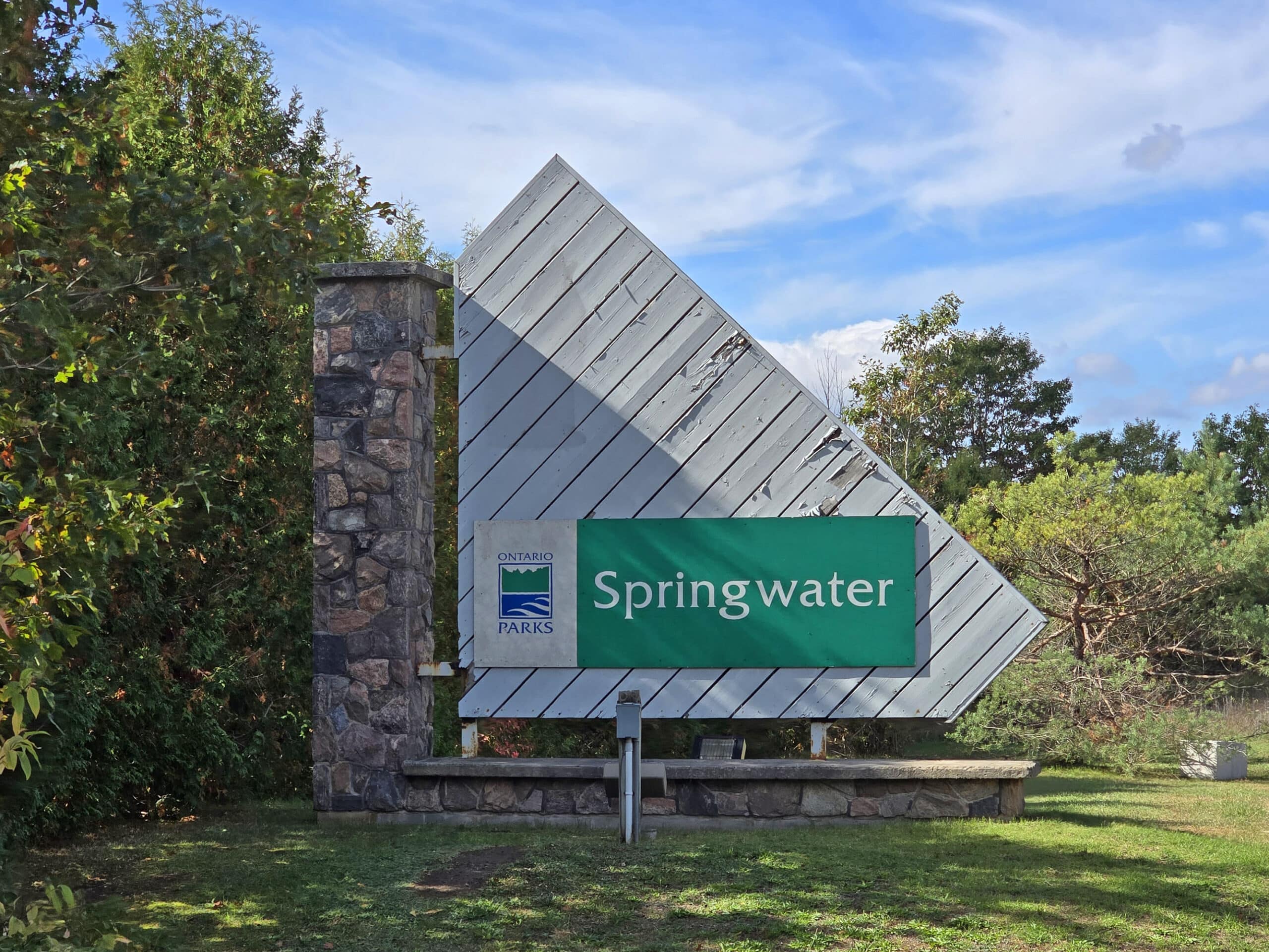The Springwater Provincial Park highway sign.