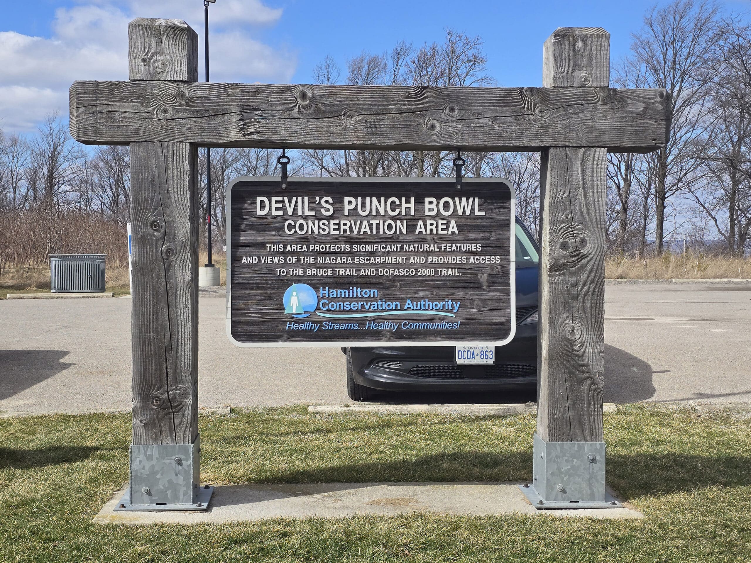 The Devil’s Punchbowl Conservation Area sign.