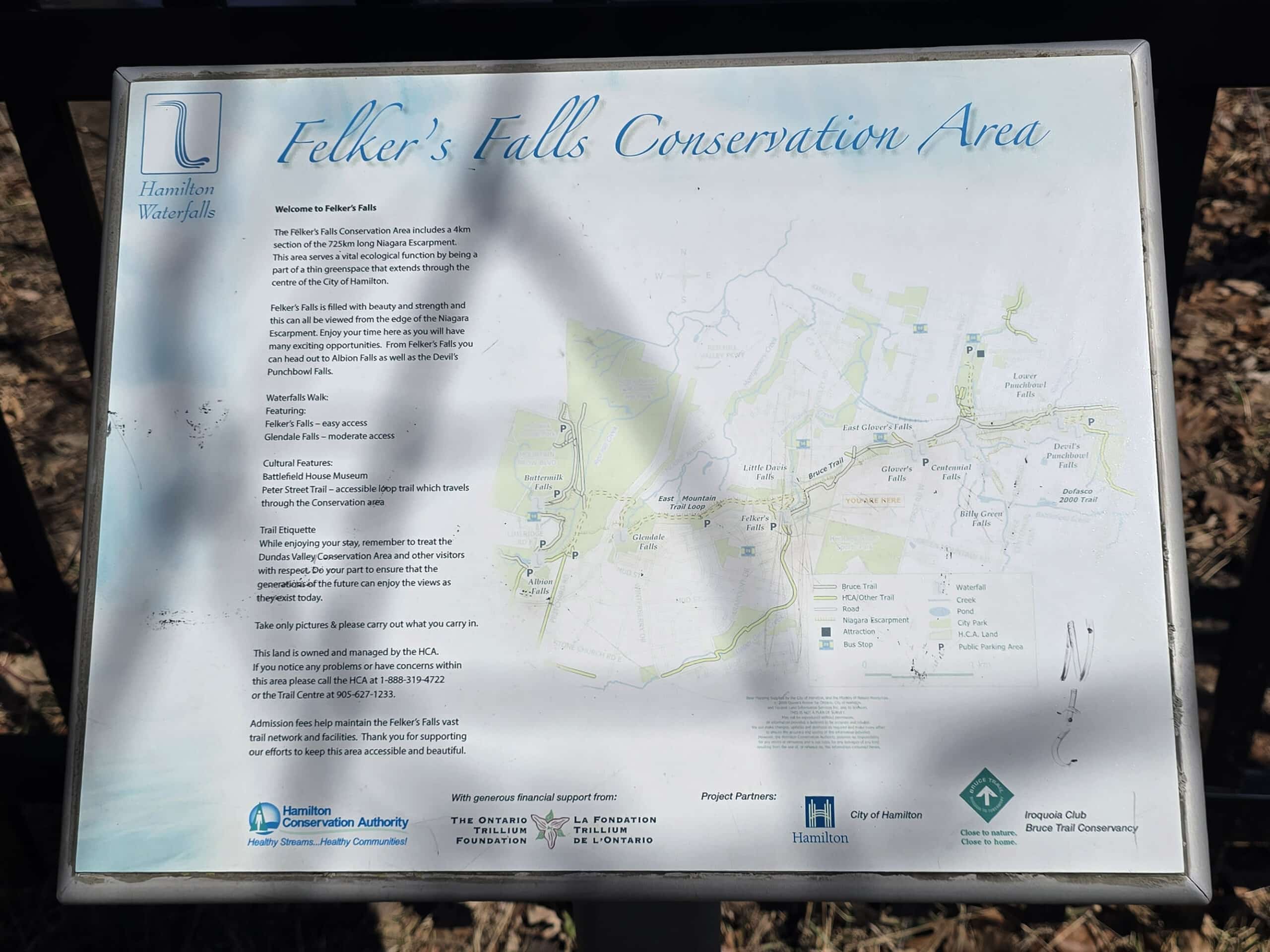 A map of the Felker’s Falls Conservation Area.