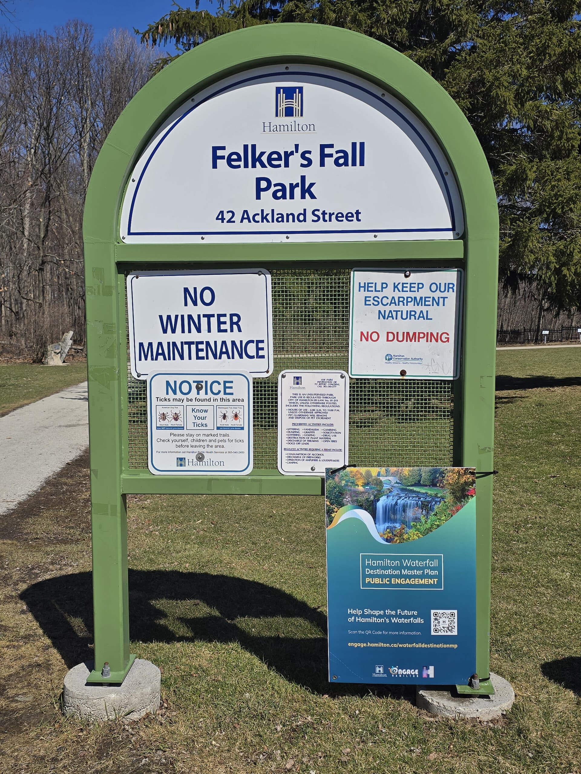The Felker’s Falls Park sign.