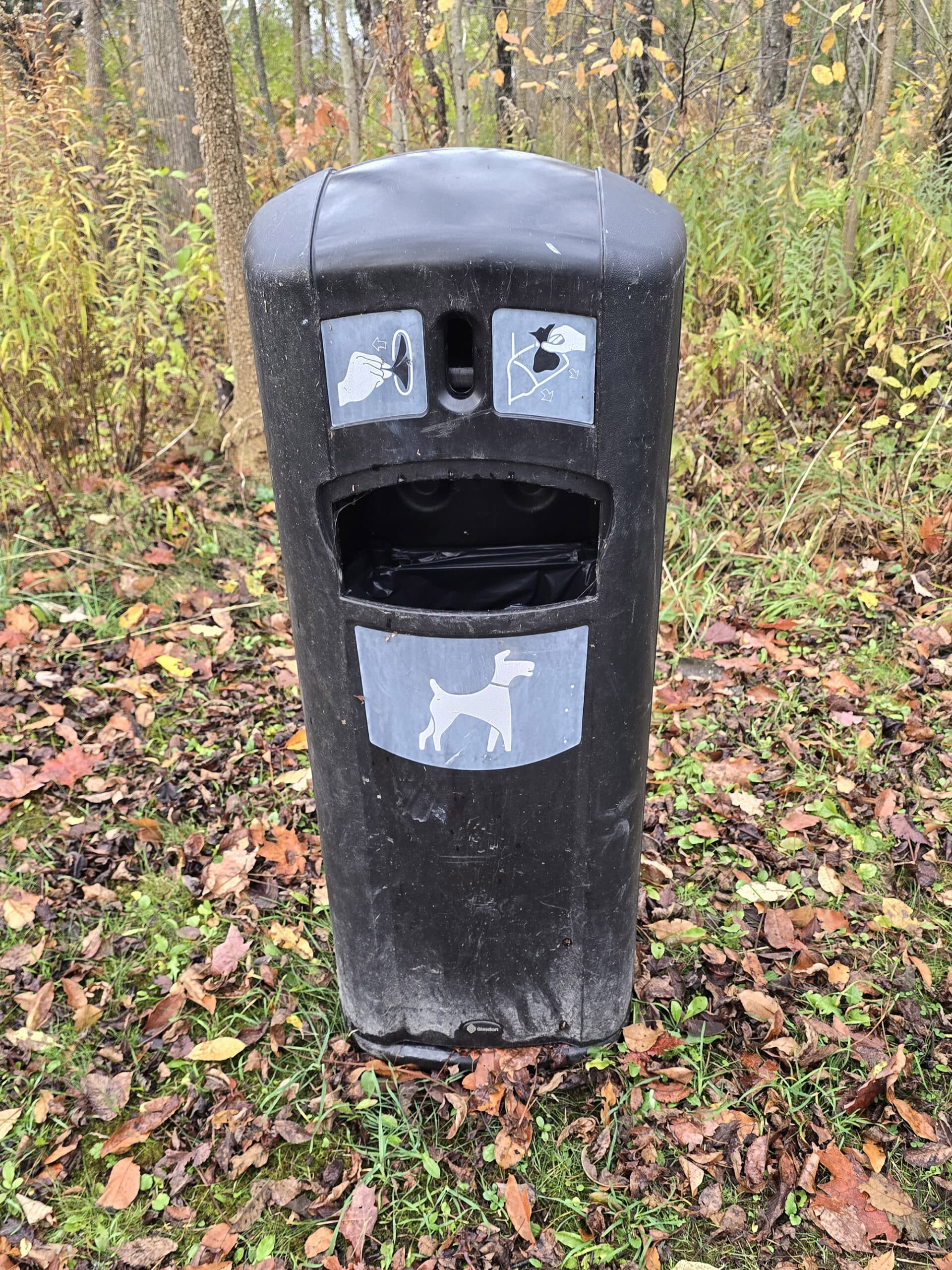 A dog waste receptacle.