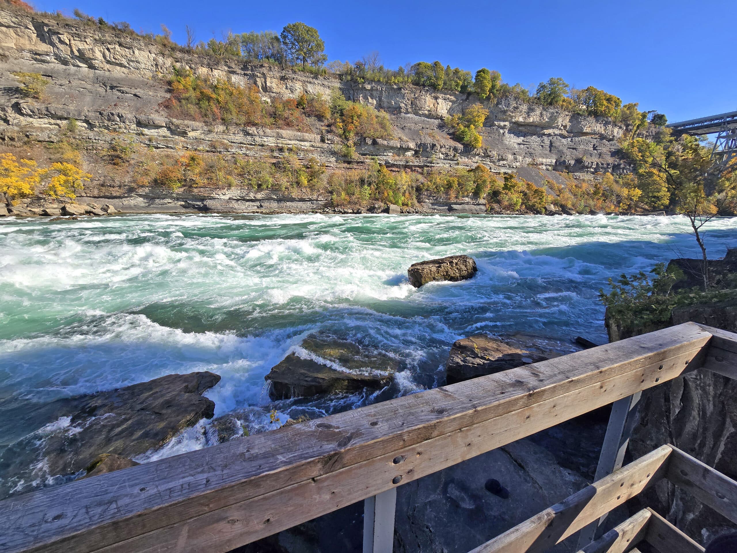A view of the rapids in the niagara gorge, seen from the white water walk boardwalk.